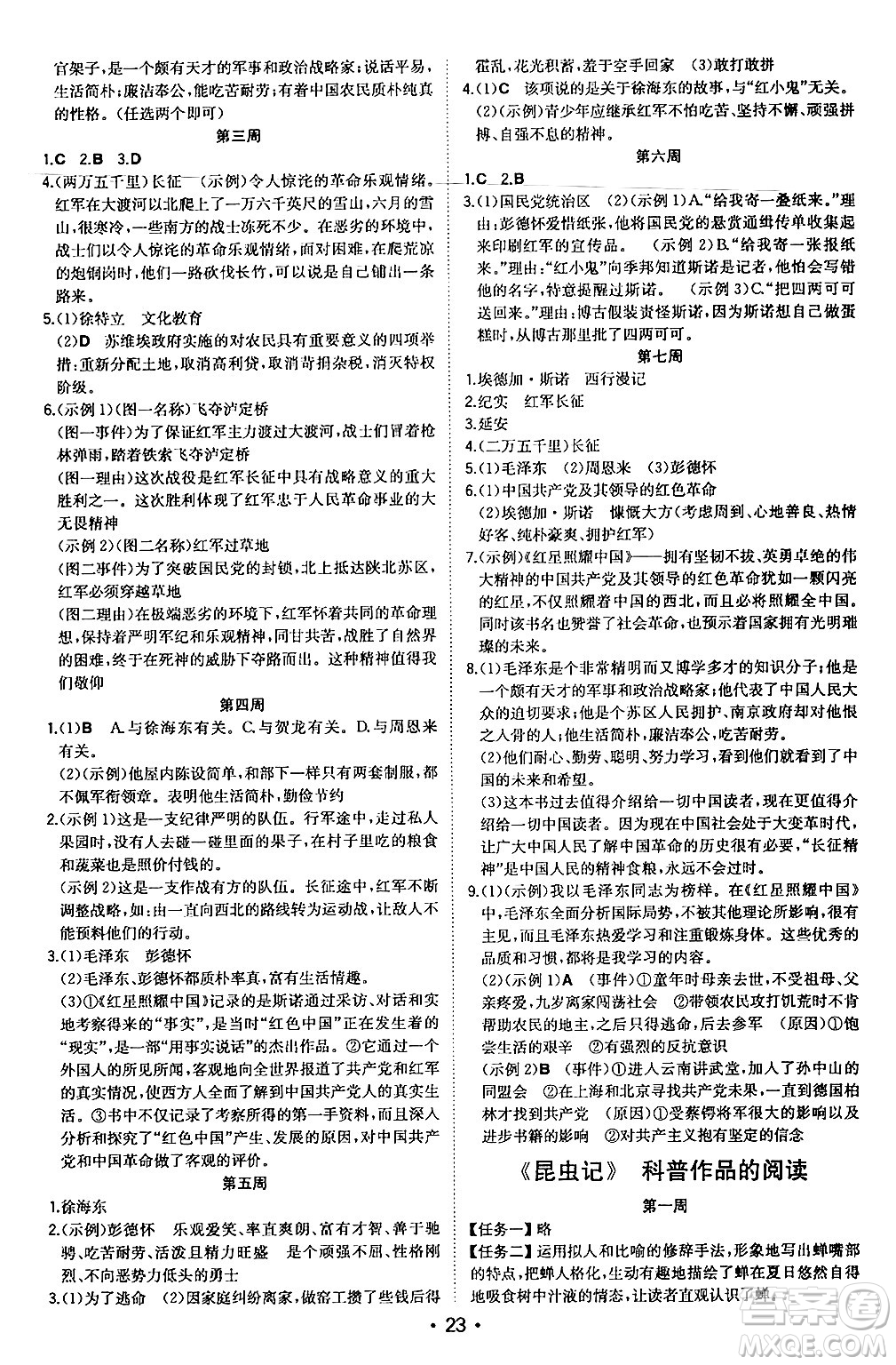 湖南教育出版社2024年秋一本同步訓(xùn)練八年級(jí)語(yǔ)文上冊(cè)人教版安徽專版答案