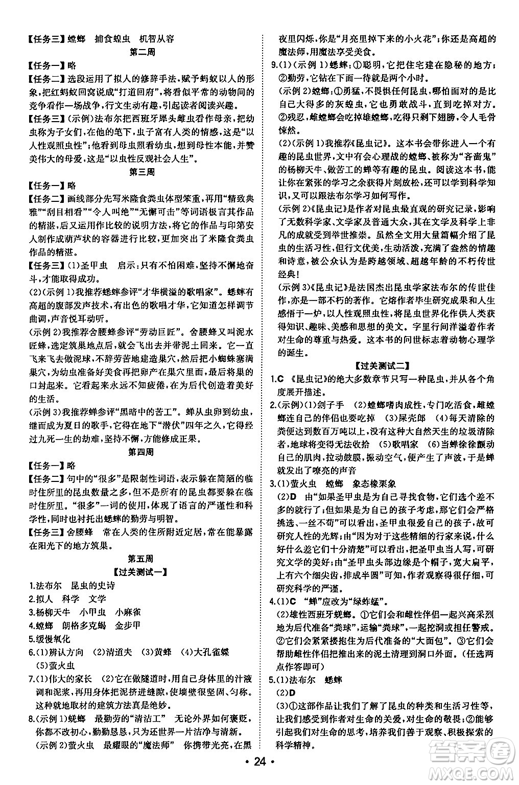 湖南教育出版社2024年秋一本同步訓(xùn)練八年級(jí)語(yǔ)文上冊(cè)人教版安徽專版答案