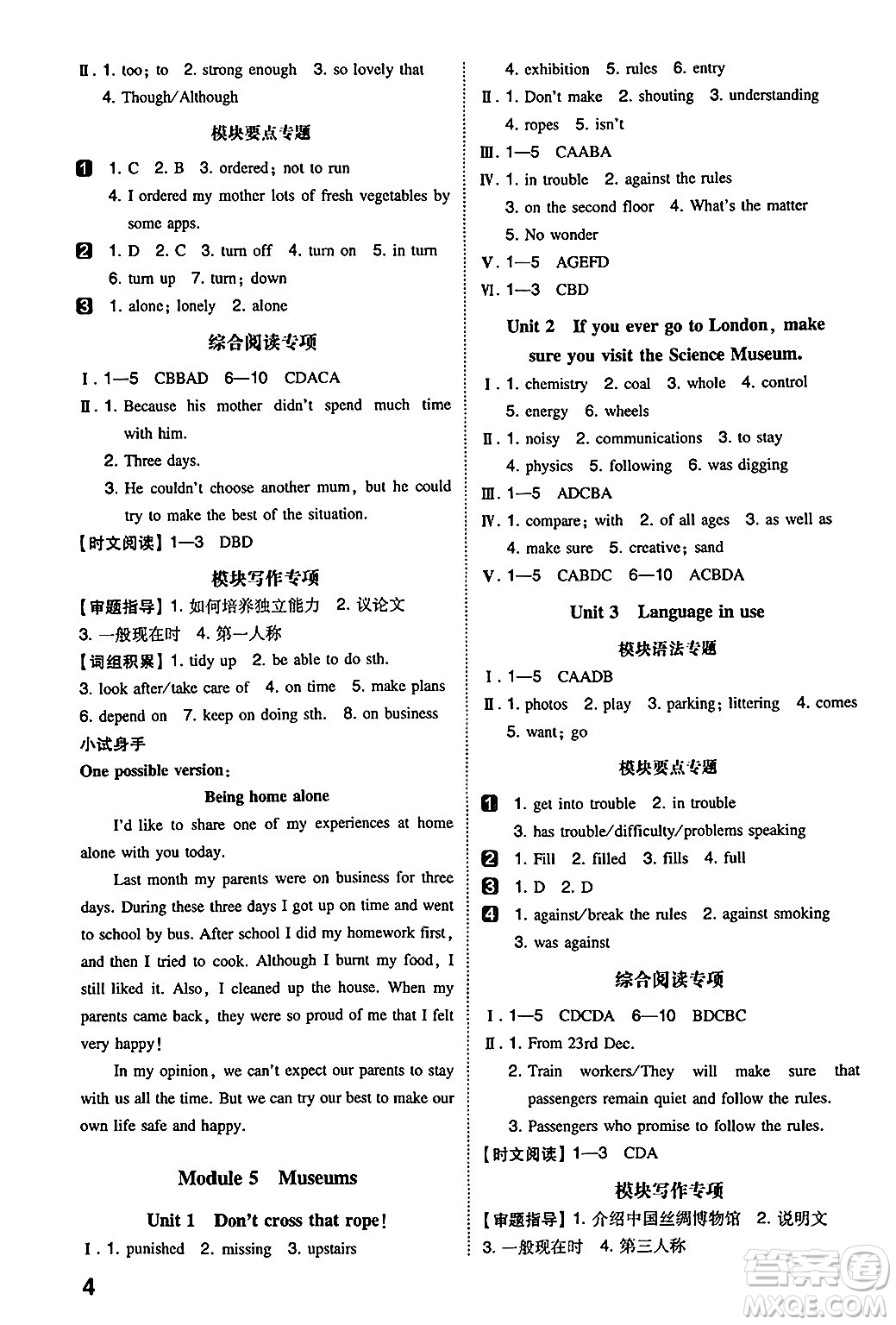 湖南教育出版社2024年秋一本同步訓(xùn)練九年級英語上冊外研版答案