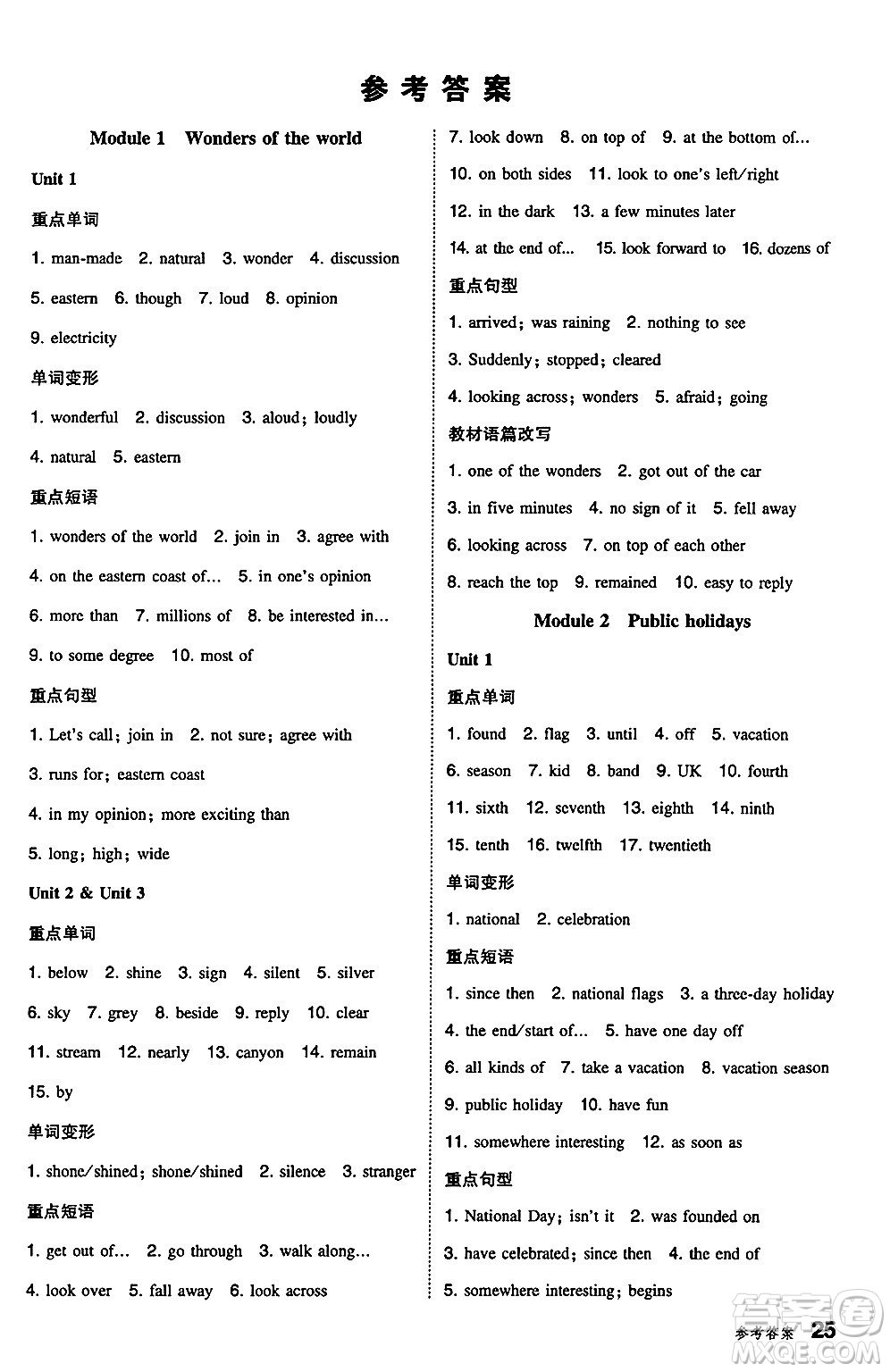 湖南教育出版社2024年秋一本同步訓(xùn)練九年級英語上冊外研版答案