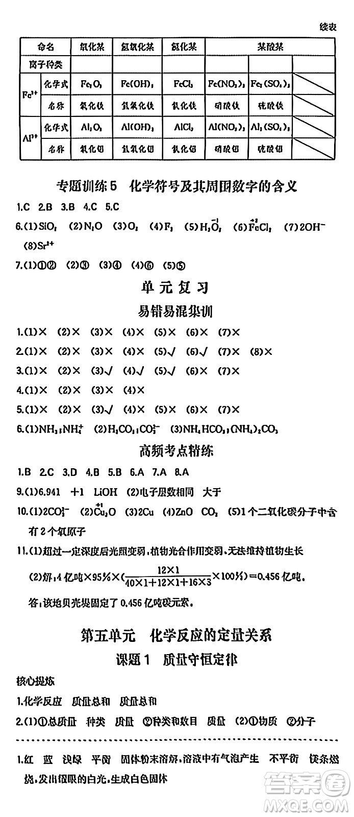 湖南教育出版社2024年秋一本同步訓(xùn)練九年級化學(xué)上冊人教版答案