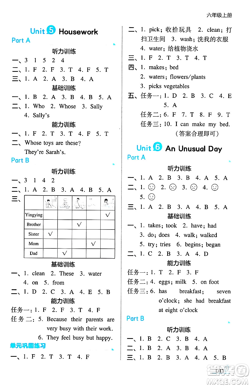 湖南教育出版社2024年秋一本同步訓(xùn)練六年級(jí)英語上冊閩教版福建專版答案