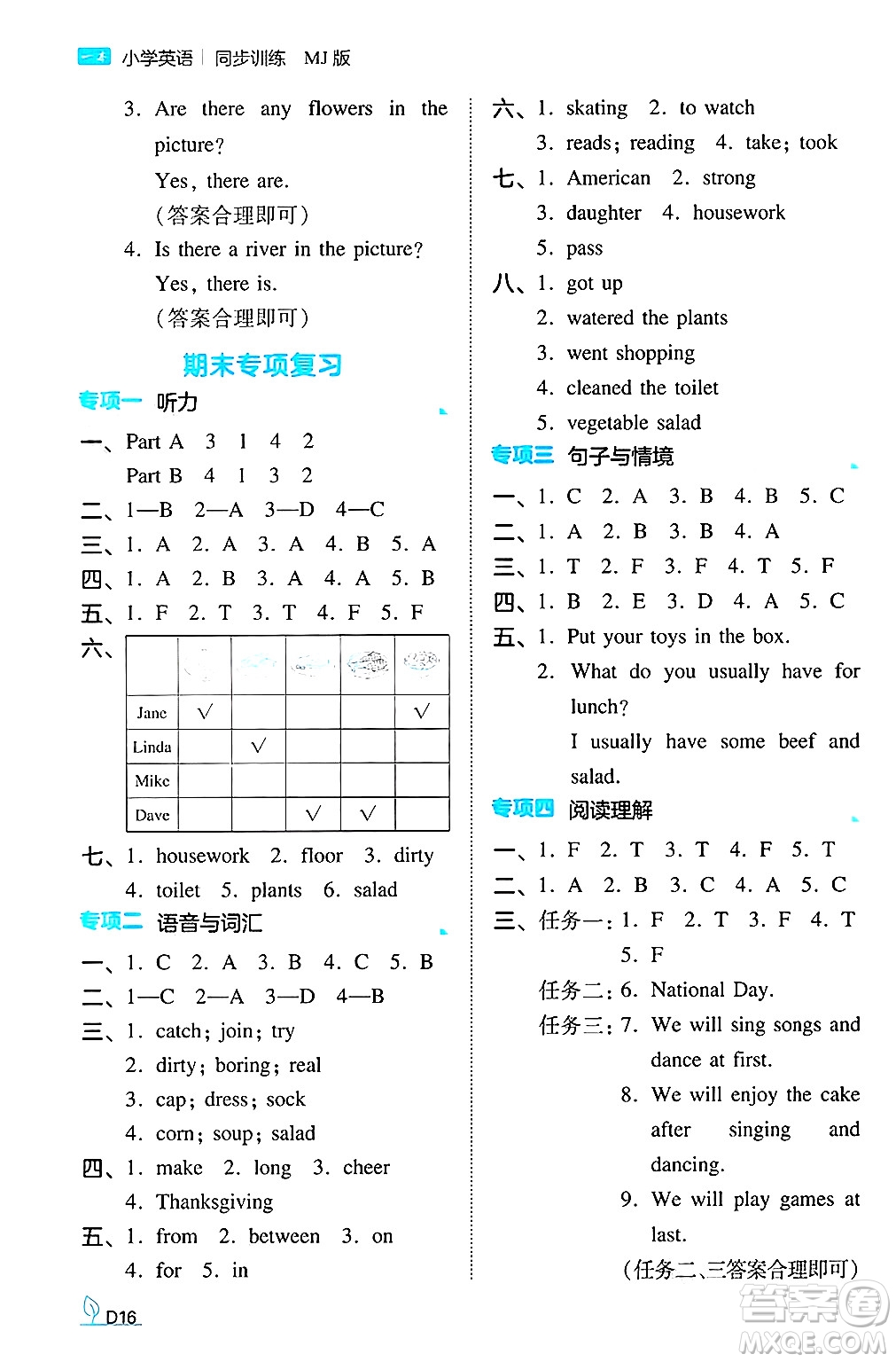 湖南教育出版社2024年秋一本同步訓(xùn)練六年級(jí)英語上冊閩教版福建專版答案