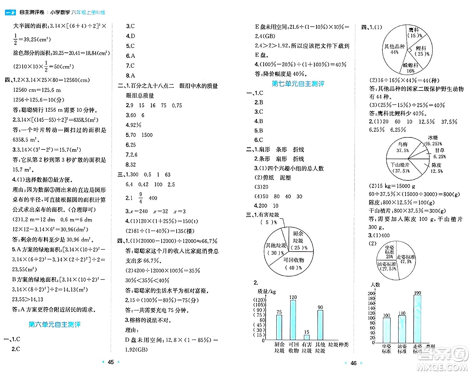 湖南教育出版社2024年秋一本同步訓(xùn)練六年級數(shù)學(xué)上冊人教版答案