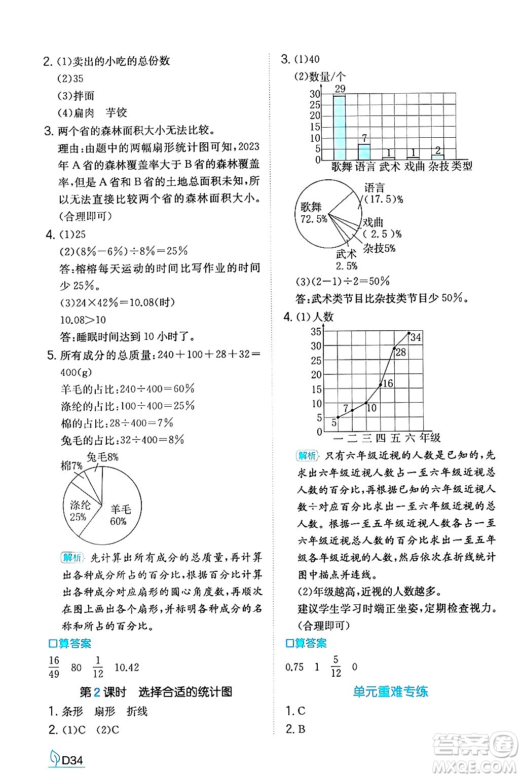 湖南教育出版社2024年秋一本同步訓(xùn)練六年級數(shù)學(xué)上冊人教版答案