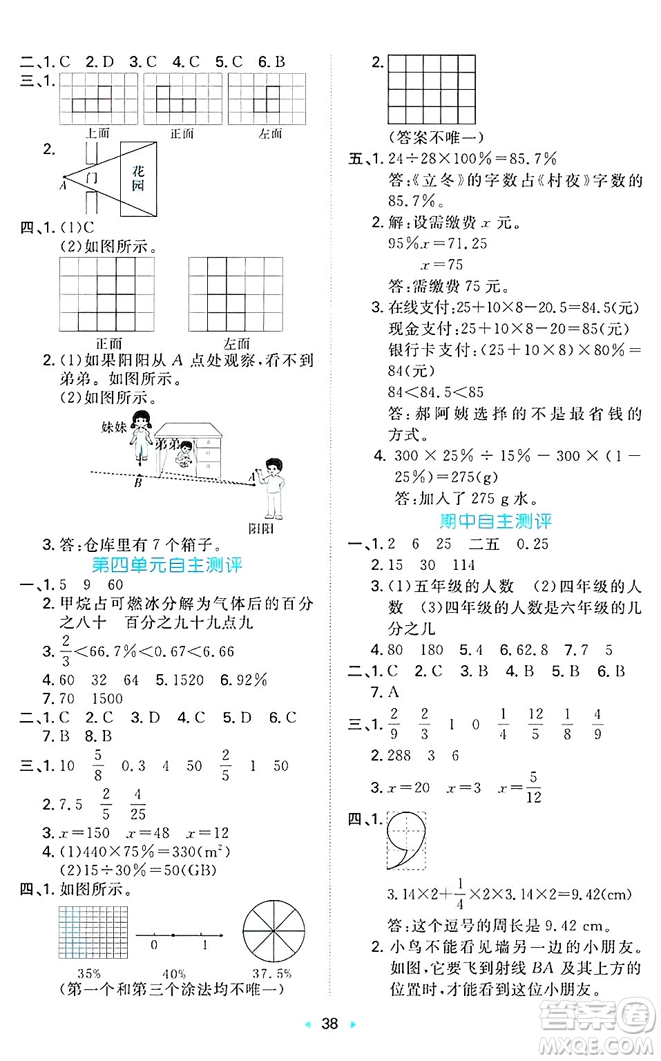 湖南教育出版社2024年秋一本同步訓(xùn)練六年級(jí)數(shù)學(xué)上冊(cè)北師大版答案