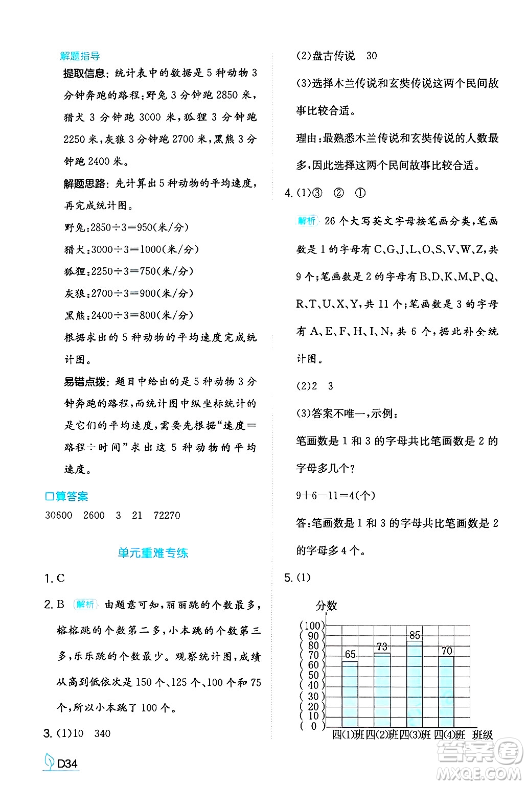 湖南教育出版社2024年秋一本同步訓(xùn)練四年級數(shù)學(xué)上冊人教版答案