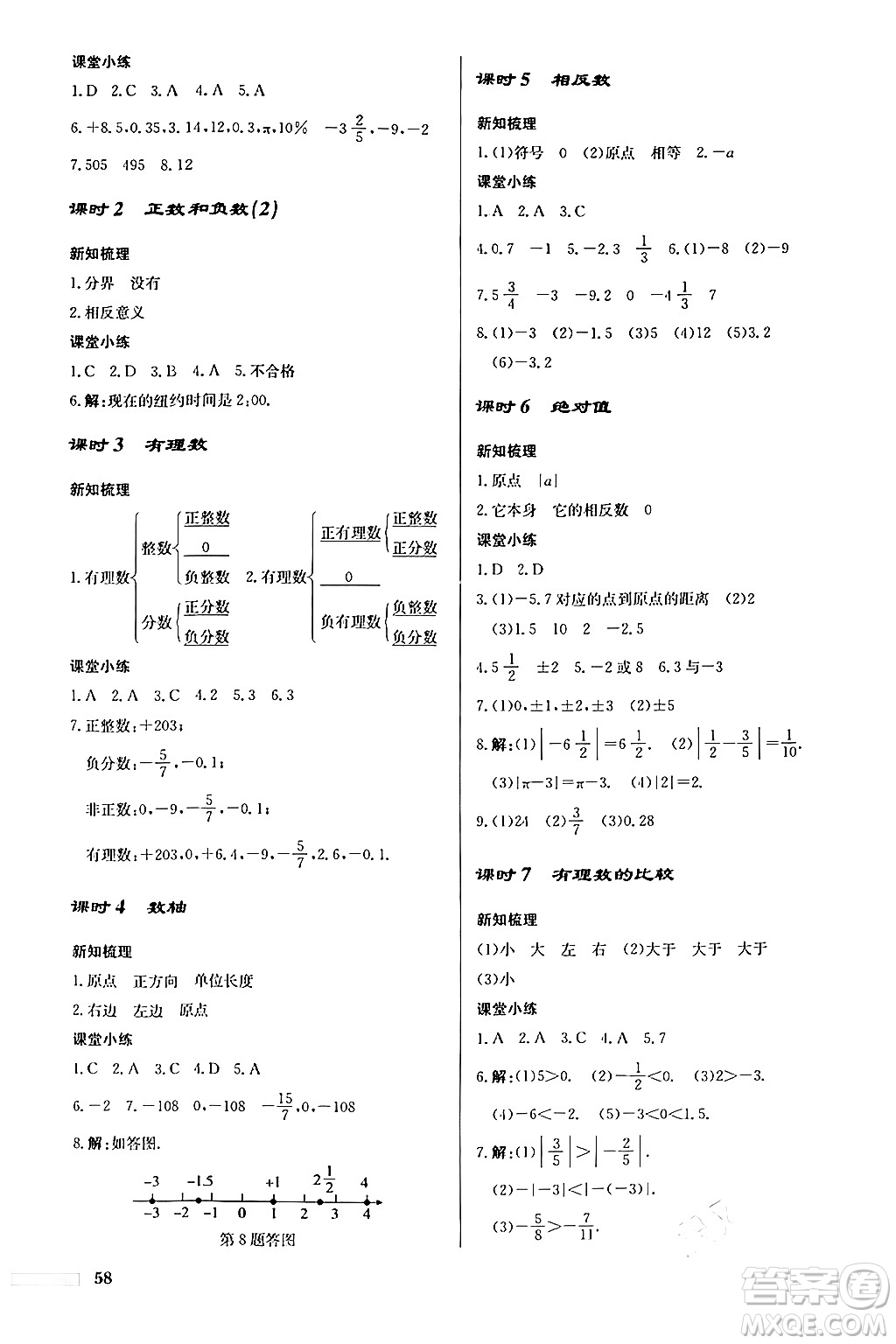 龍門書局2024秋啟東中學(xué)作業(yè)本七年級數(shù)學(xué)上冊人教版福建專版答案