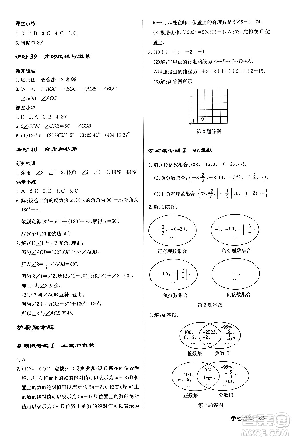 龍門書局2024秋啟東中學(xué)作業(yè)本七年級數(shù)學(xué)上冊人教版福建專版答案