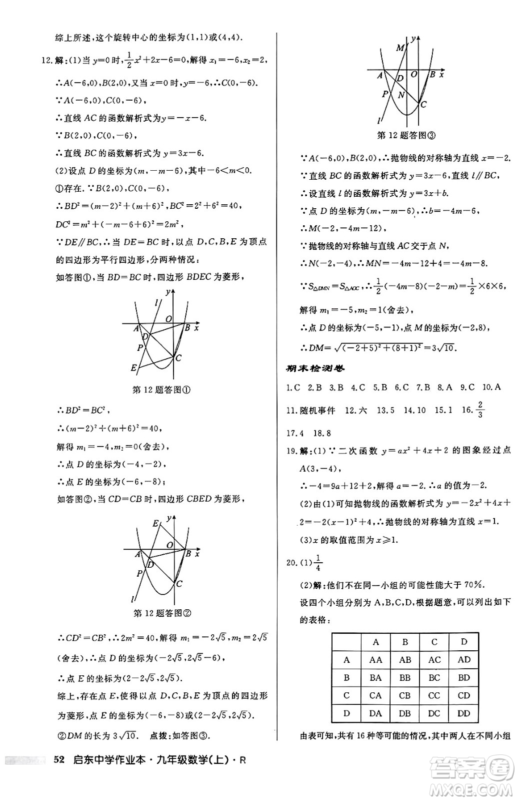 龍門書局2024秋啟東中學(xué)作業(yè)本九年級(jí)數(shù)學(xué)上冊(cè)人教版答案