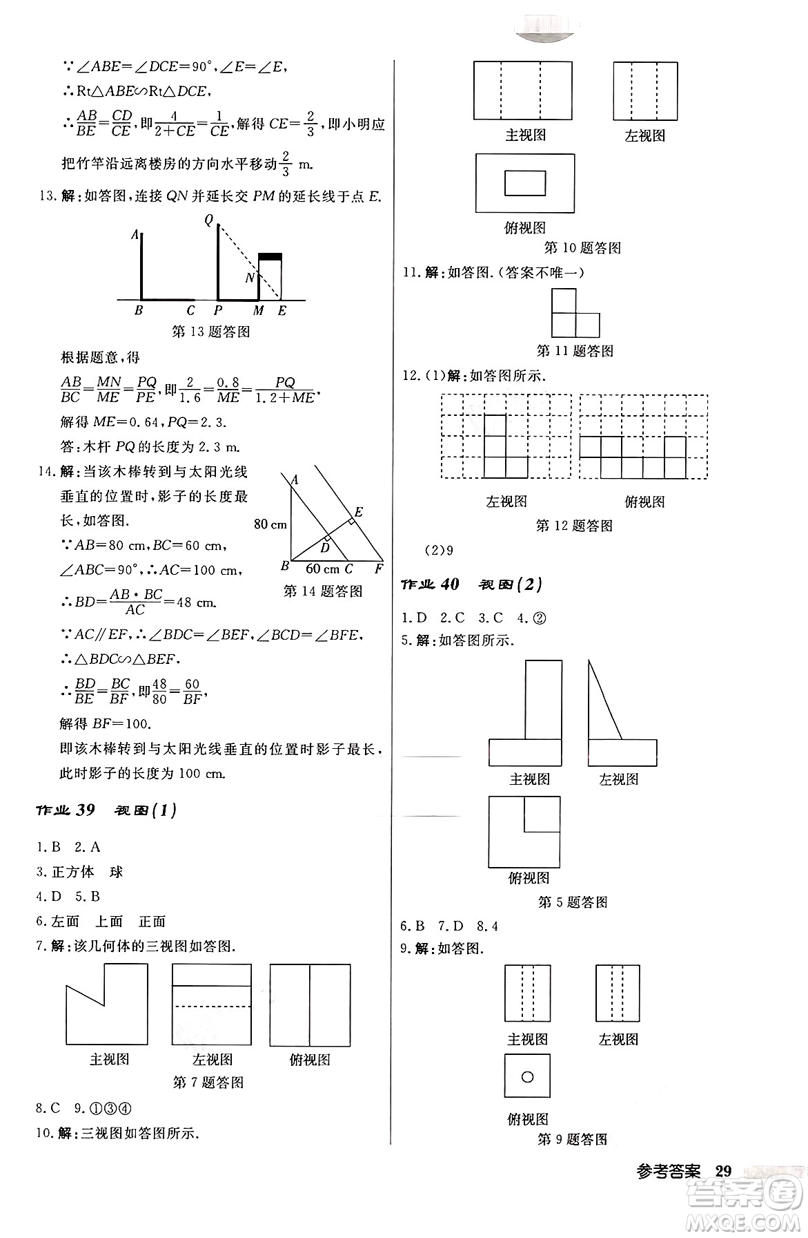 龍門書局2024秋啟東中學(xué)作業(yè)本九年級數(shù)學(xué)上冊北師大版答案