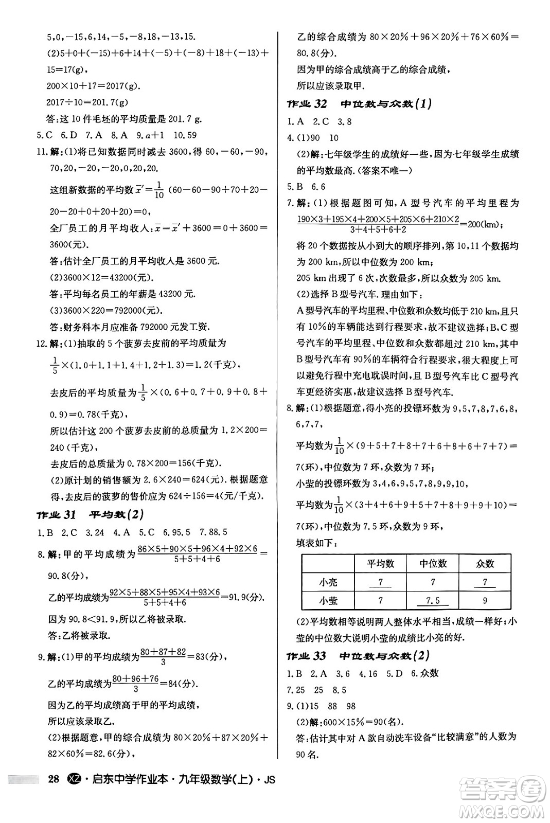 龍門書局2024秋啟東中學作業(yè)本九年級數(shù)學上冊江蘇版江蘇專版答案