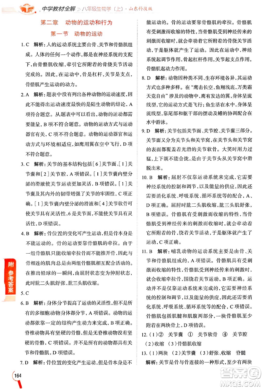 陜西人民教育出版社2024年秋中學(xué)教材全解八年級生物上冊魯科版五四制答案