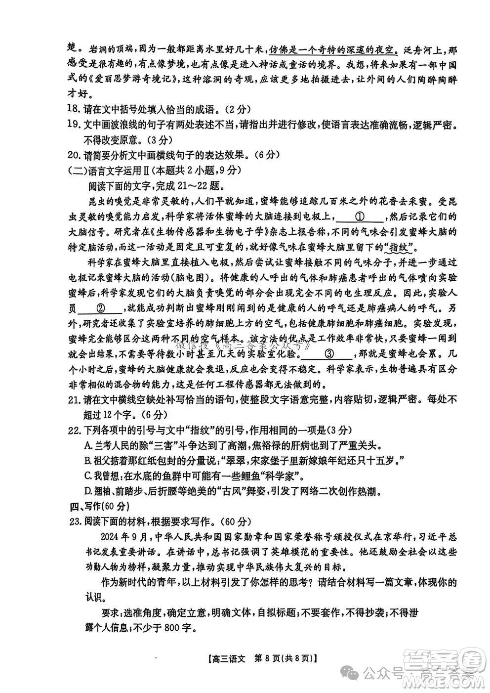 滄衡名校聯(lián)盟高三年級2024-2025學年期中考試語文試卷答案