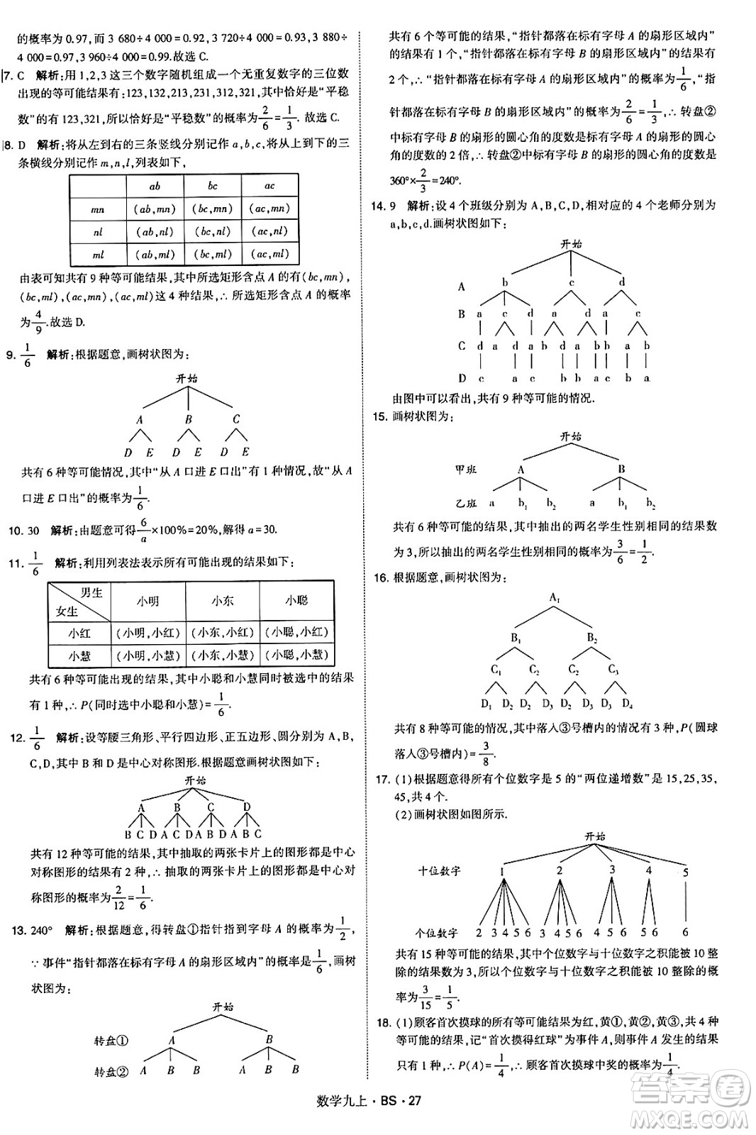 河海大學(xué)出版社2024年秋學(xué)霸題中題九年級數(shù)學(xué)上冊北師大版答案