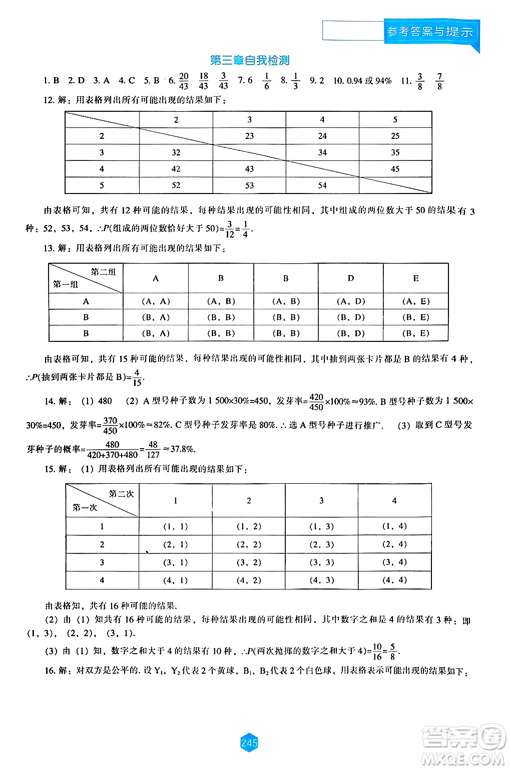 遼海出版社2024年秋新課程能力培養(yǎng)九年級(jí)數(shù)學(xué)上冊(cè)北師大版答案