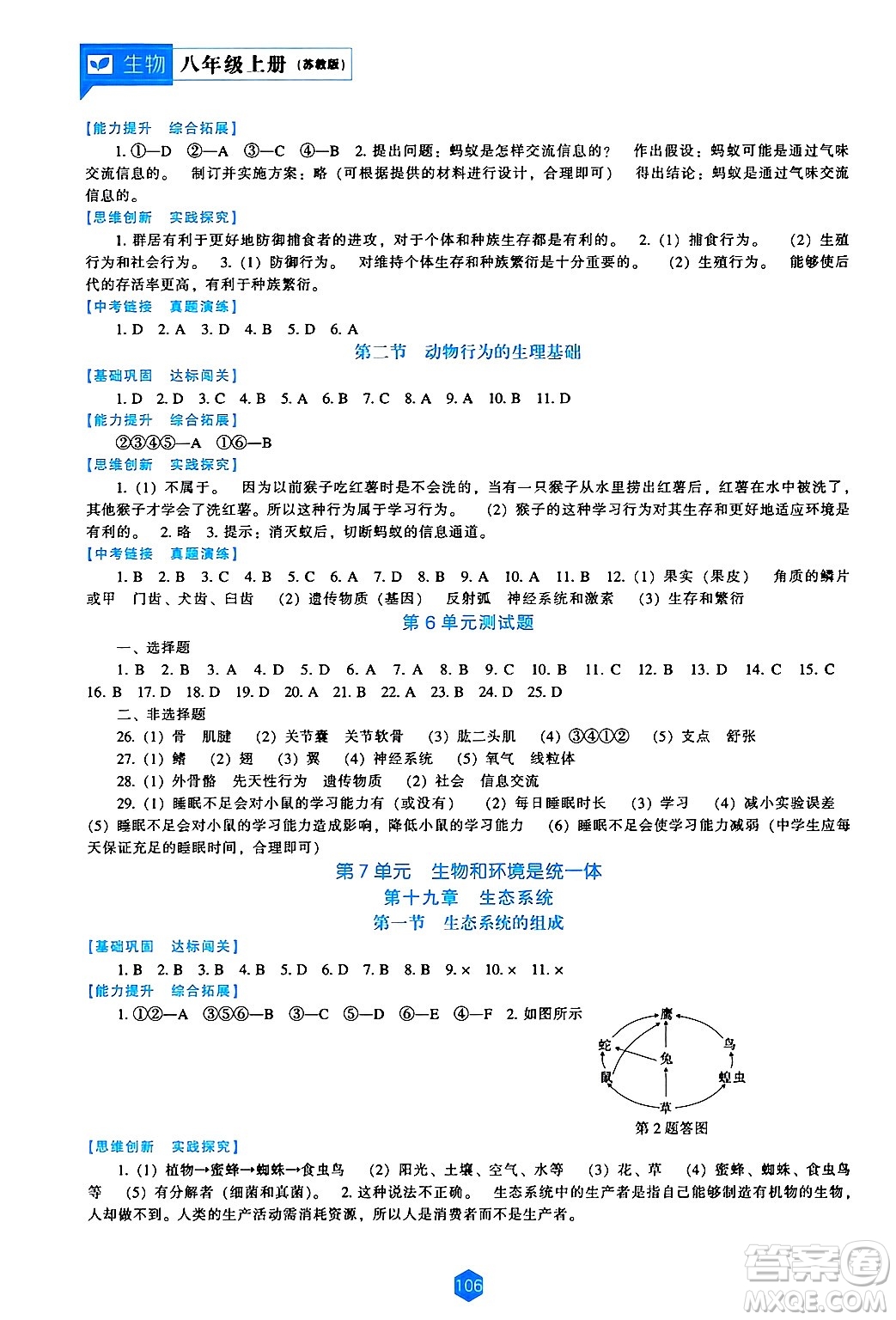 遼海出版社2024年秋新課程能力培養(yǎng)八年級(jí)生物上冊(cè)蘇教版答案