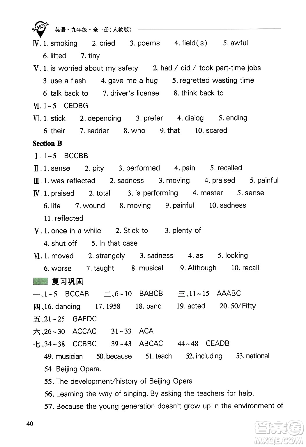 山西教育出版社2025年秋新課程問題解決導(dǎo)學(xué)方案九年級(jí)英語全一冊(cè)人教版答案