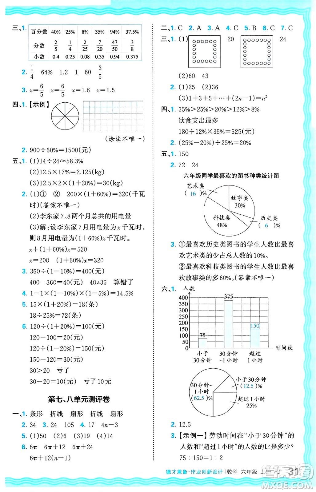 江西人民出版社2024年秋王朝霞德才兼?zhèn)渥鳂I(yè)創(chuàng)新設(shè)計六年級數(shù)學(xué)上冊人教版答案