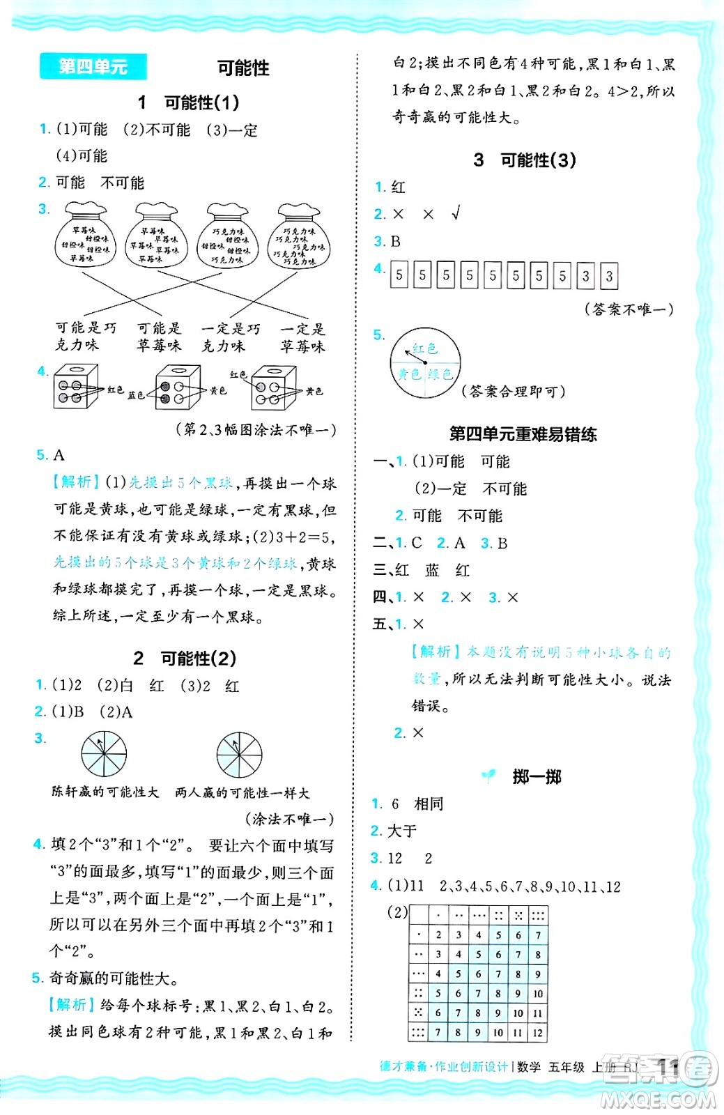 江西人民出版社2024年秋王朝霞德才兼?zhèn)渥鳂I(yè)創(chuàng)新設(shè)計(jì)五年級數(shù)學(xué)上冊人教版答案