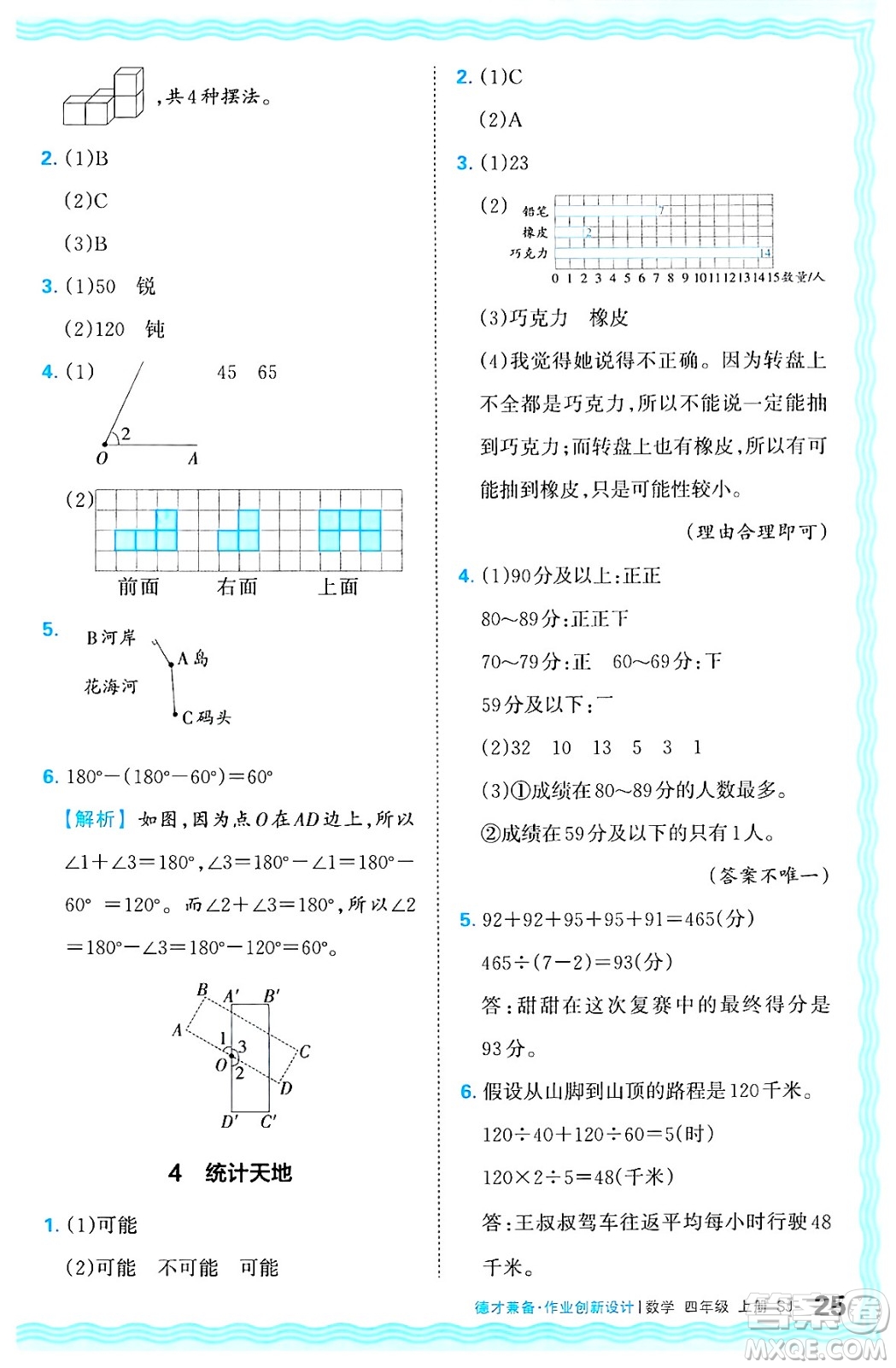 江西人民出版社2024年秋王朝霞德才兼?zhèn)渥鳂I(yè)創(chuàng)新設(shè)計四年級數(shù)學(xué)上冊蘇教版答案