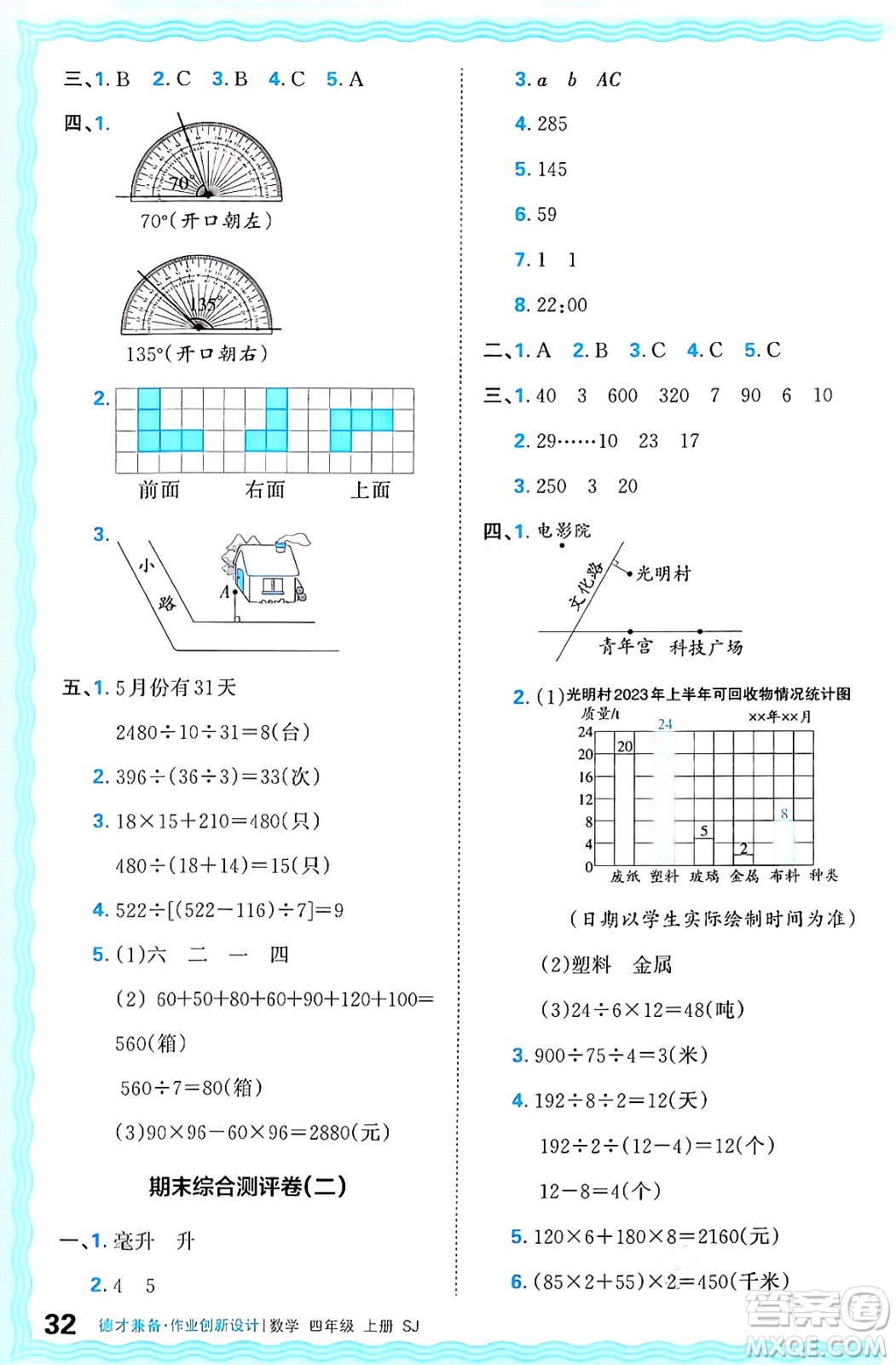 江西人民出版社2024年秋王朝霞德才兼?zhèn)渥鳂I(yè)創(chuàng)新設(shè)計四年級數(shù)學(xué)上冊蘇教版答案