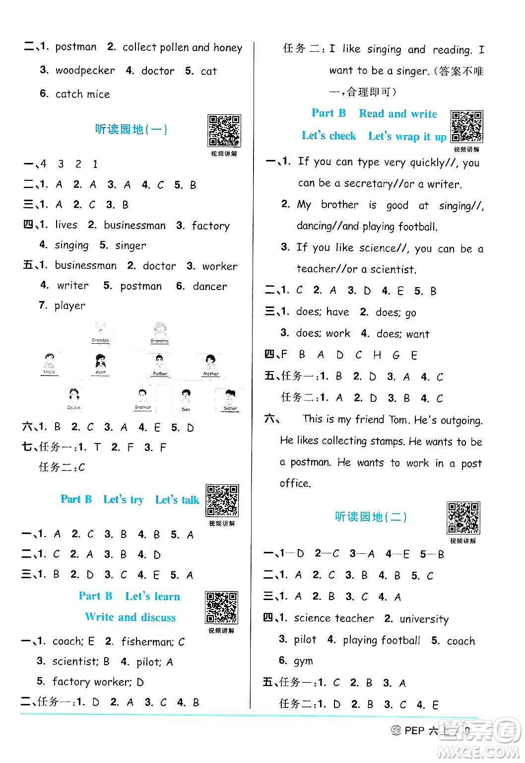 甘肅少年兒童出版社2024年秋陽光同學課時優(yōu)化作業(yè)六年級英語上冊人教PEP版山東專版答案