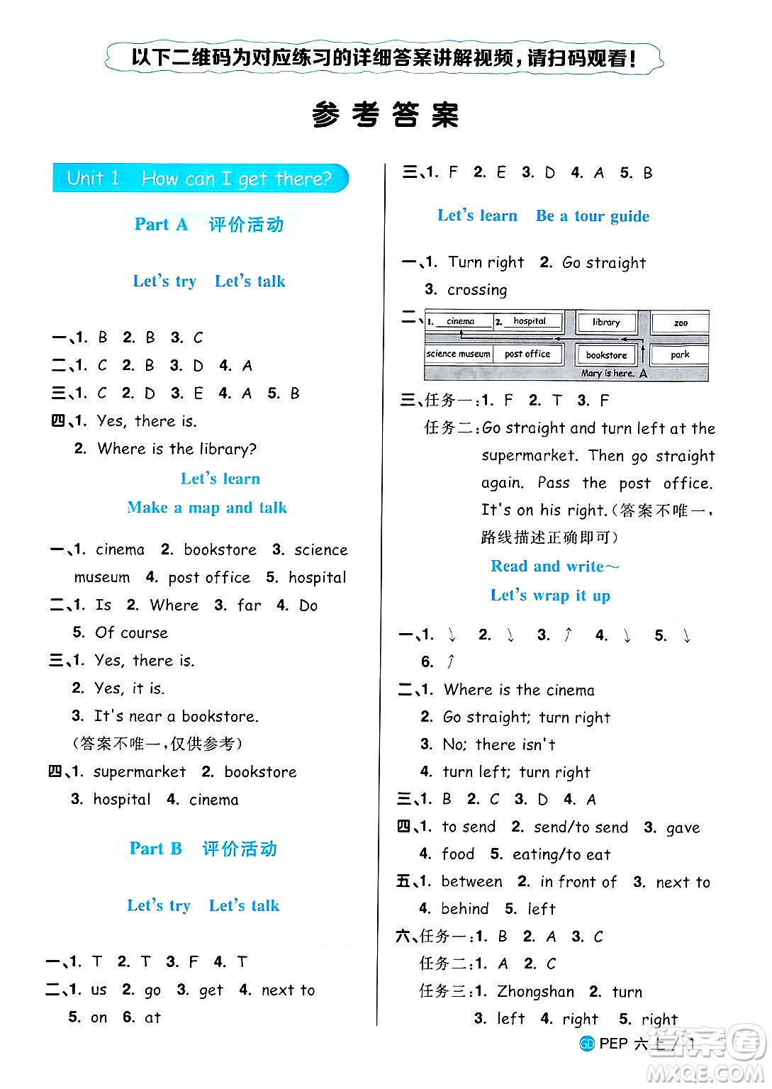 廣東人民出版社2024年秋陽(yáng)光同學(xué)課時(shí)優(yōu)化作業(yè)六年級(jí)英語(yǔ)上冊(cè)人教PEP版廣東專(zhuān)版答案