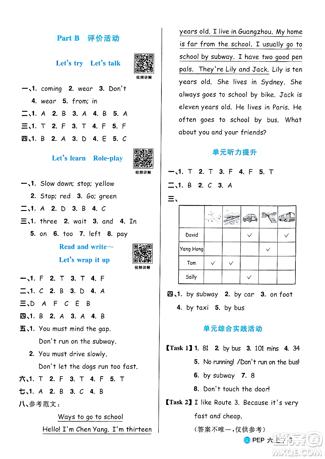 廣東人民出版社2024年秋陽(yáng)光同學(xué)課時(shí)優(yōu)化作業(yè)六年級(jí)英語(yǔ)上冊(cè)人教PEP版廣東專(zhuān)版答案