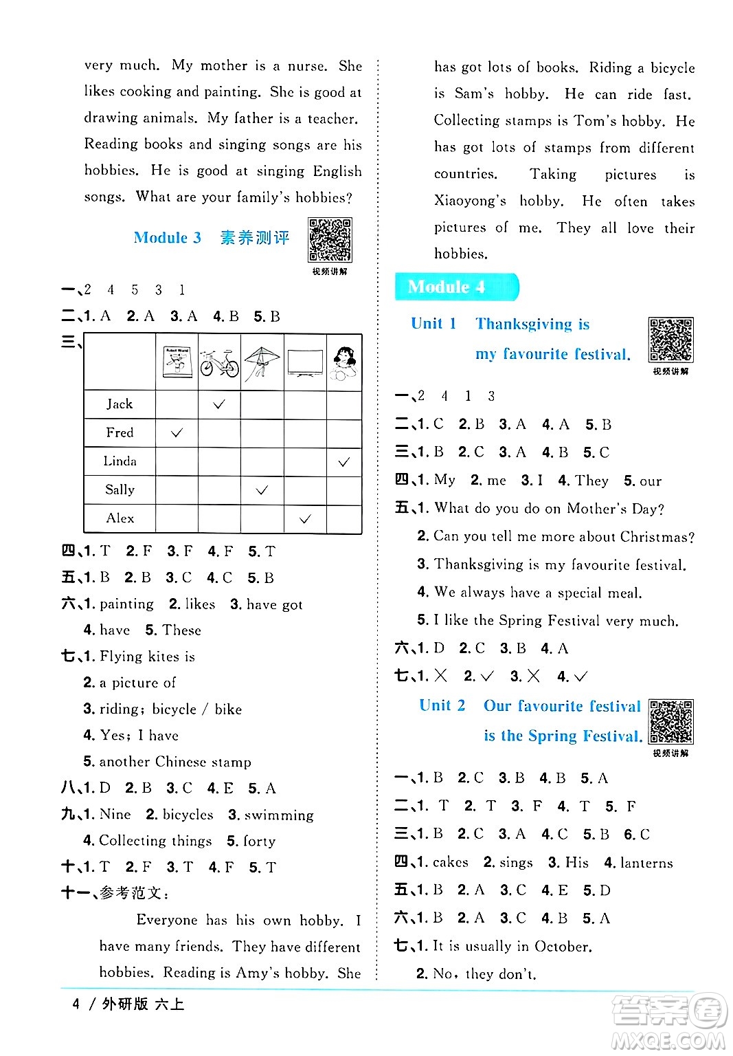 江西教育出版社2024年秋陽(yáng)光同學(xué)課時(shí)優(yōu)化作業(yè)六年級(jí)英語(yǔ)上冊(cè)外研版三起點(diǎn)答案