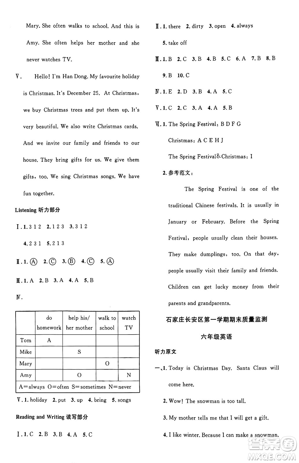 江西教育出版社2024年秋陽光同學課時優(yōu)化作業(yè)六年級英語上冊冀教版河北專版答案