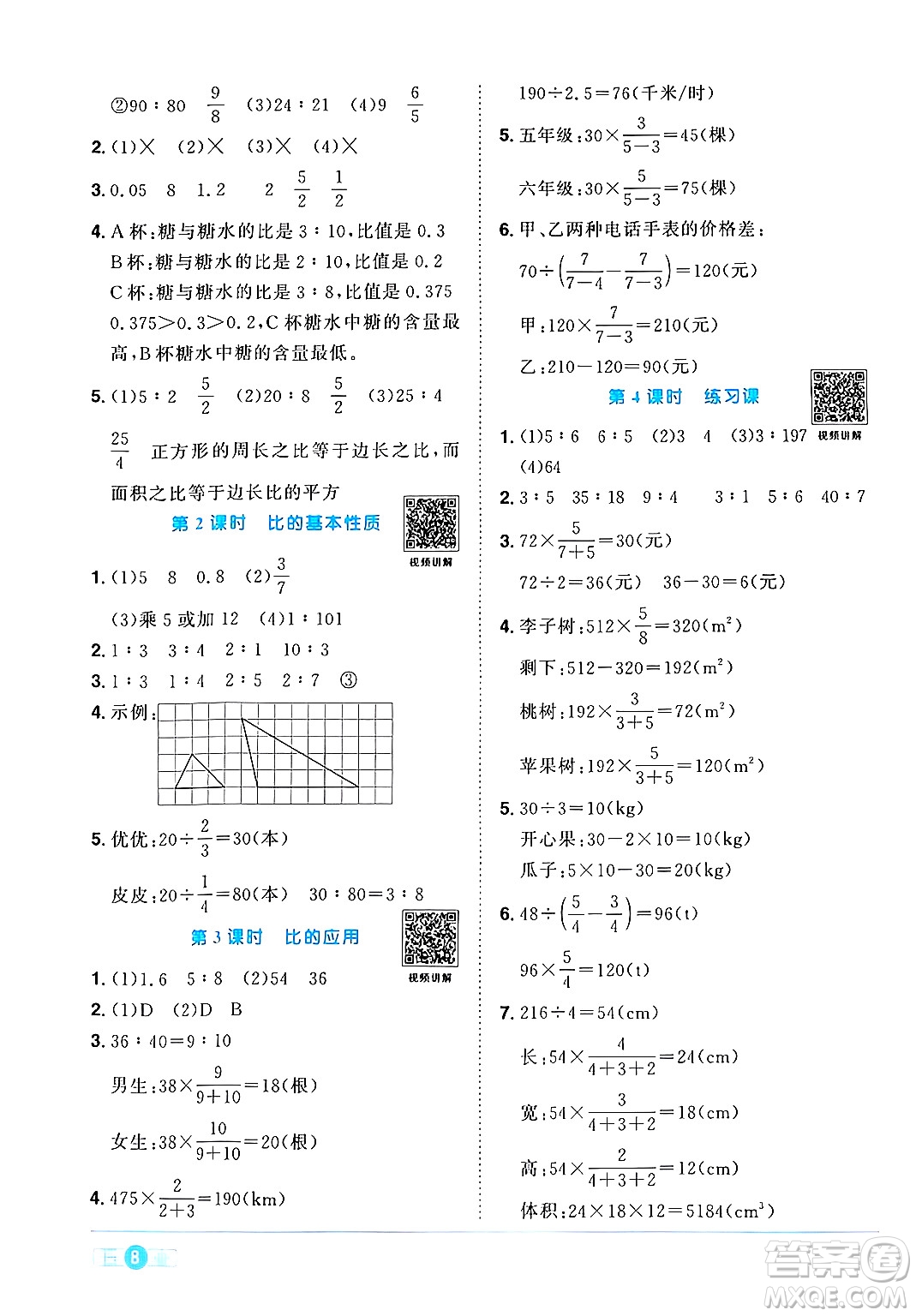 江西教育出版社2024年秋陽光同學(xué)課時(shí)優(yōu)化作業(yè)六年級(jí)數(shù)學(xué)上冊(cè)人教版答案