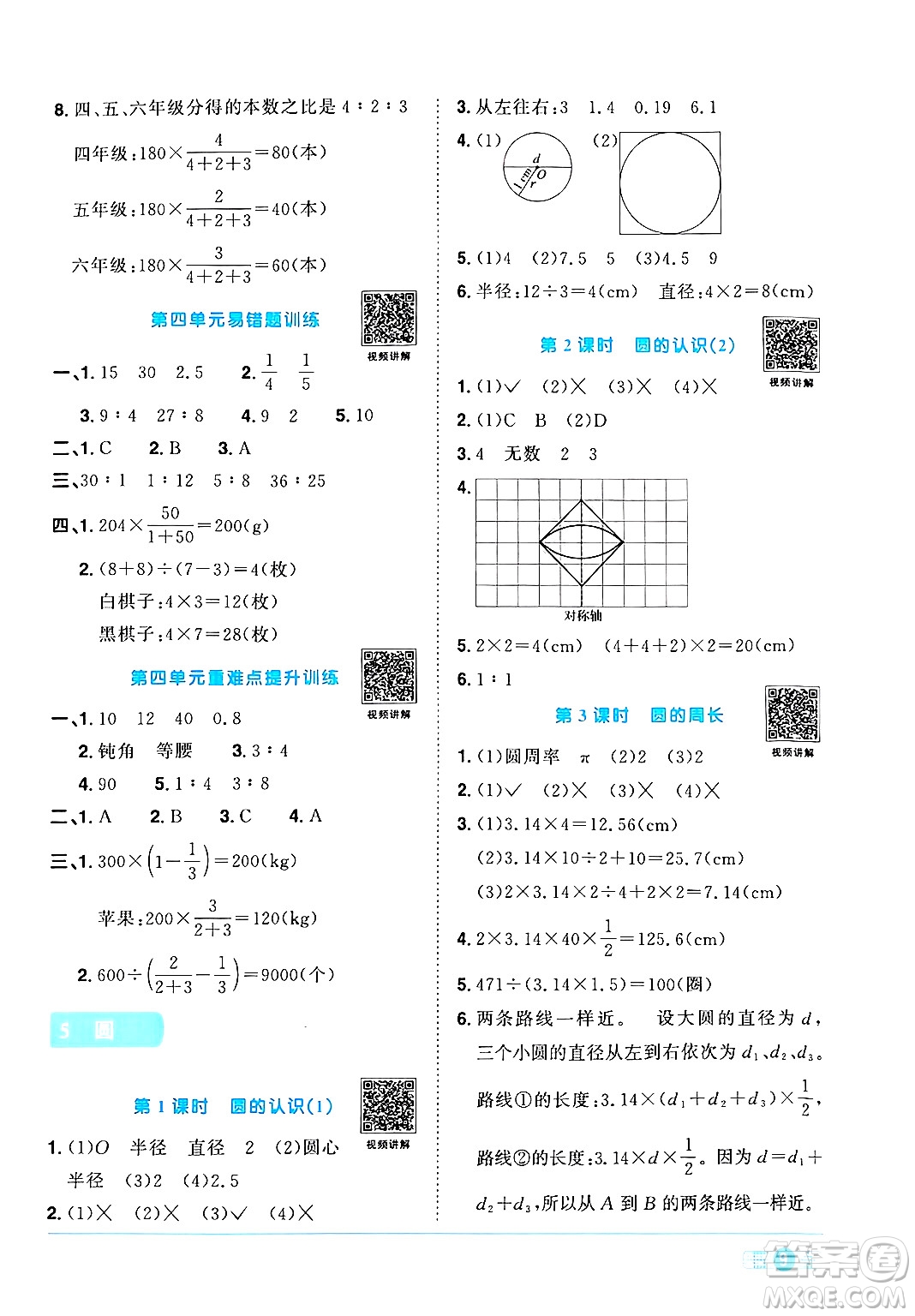 江西教育出版社2024年秋陽光同學(xué)課時(shí)優(yōu)化作業(yè)六年級(jí)數(shù)學(xué)上冊(cè)人教版答案