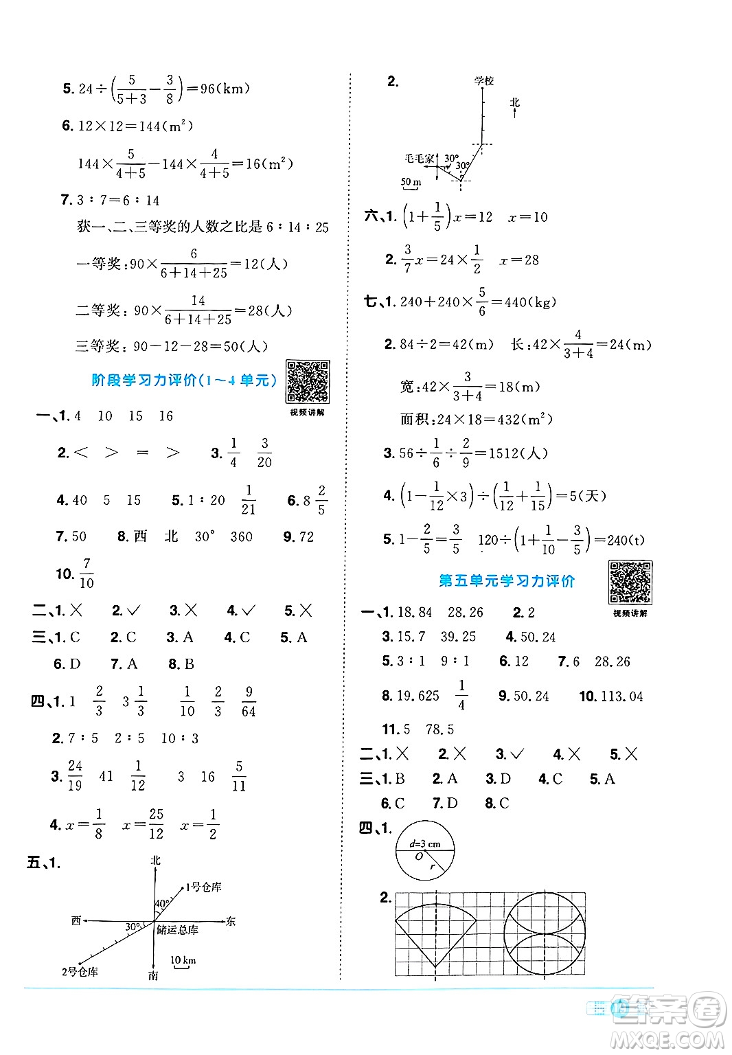 江西教育出版社2024年秋陽光同學(xué)課時(shí)優(yōu)化作業(yè)六年級(jí)數(shù)學(xué)上冊(cè)人教版答案