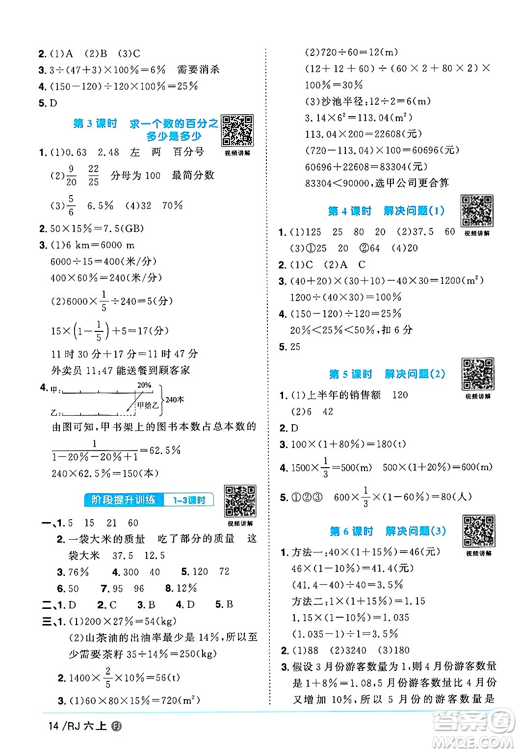 福建少年兒童出版社2024年秋陽(yáng)光同學(xué)課時(shí)優(yōu)化作業(yè)六年級(jí)數(shù)學(xué)上冊(cè)人教版福建專版答案