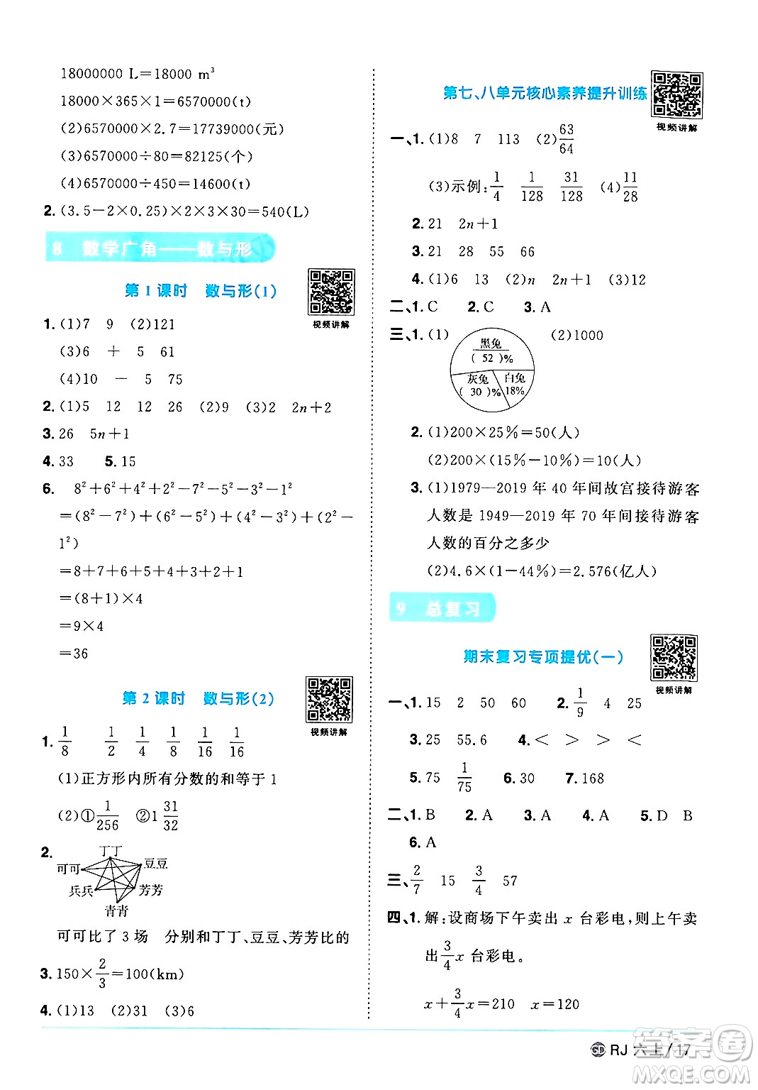 廣東人民出版社2024年秋陽光同學課時優(yōu)化作業(yè)六年級數(shù)學上冊人教版廣東專版答案