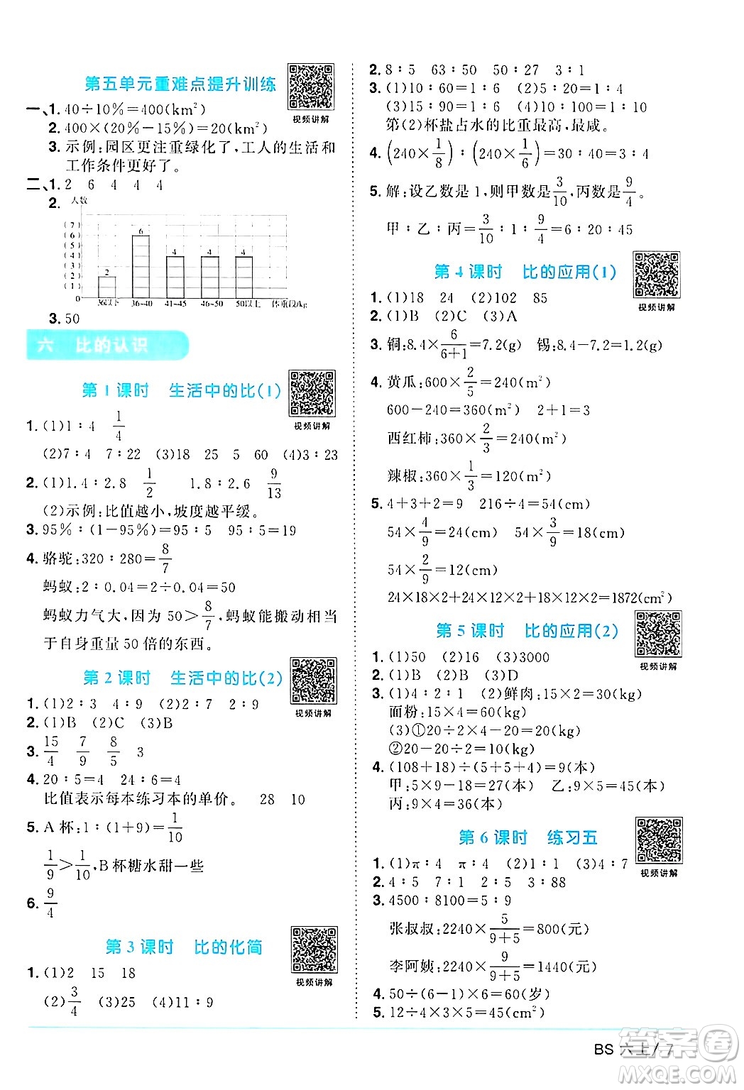 江西教育出版社2024年秋陽光同學(xué)課時優(yōu)化作業(yè)六年級數(shù)學(xué)上冊北師大版答案