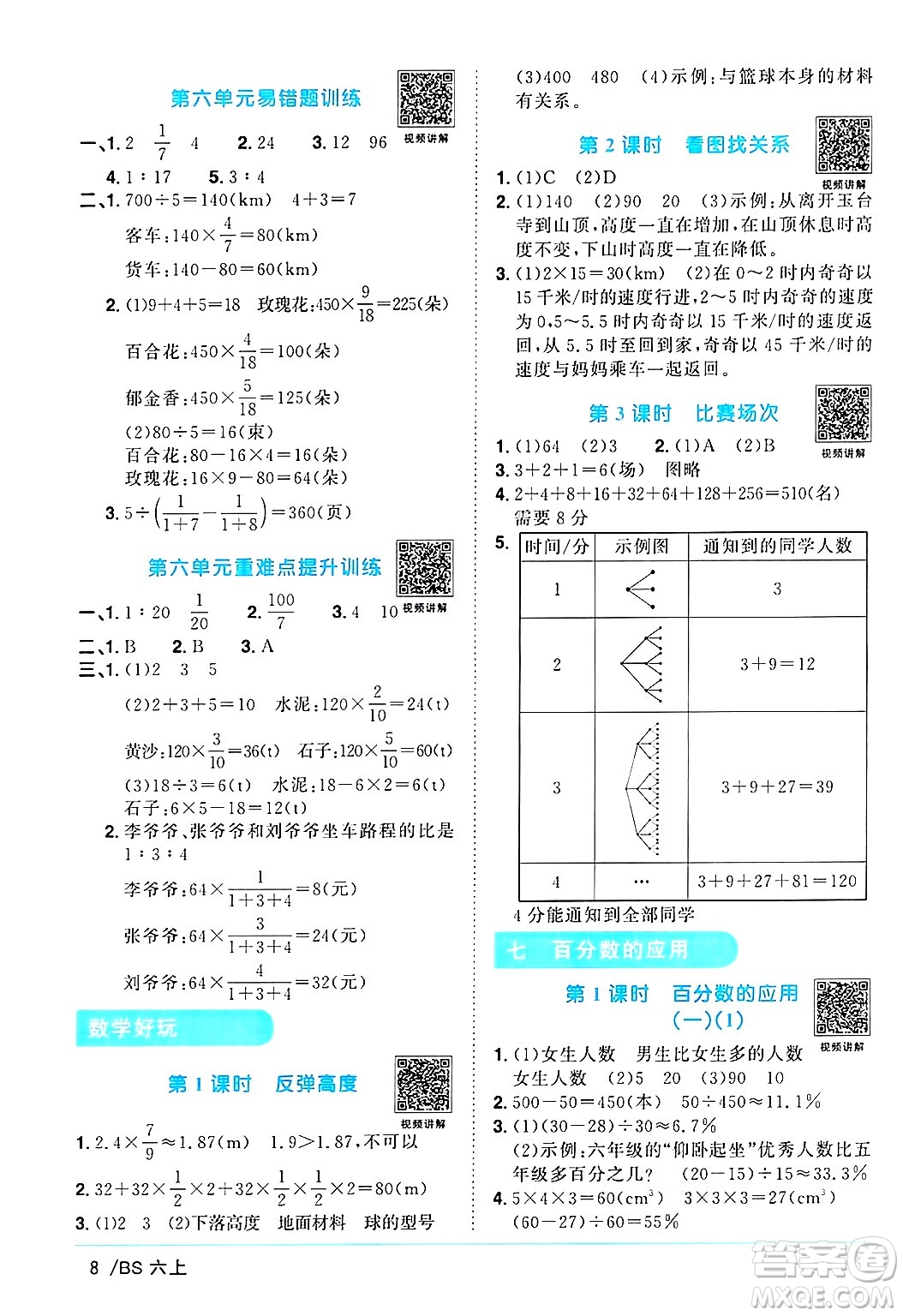 江西教育出版社2024年秋陽光同學(xué)課時優(yōu)化作業(yè)六年級數(shù)學(xué)上冊北師大版答案