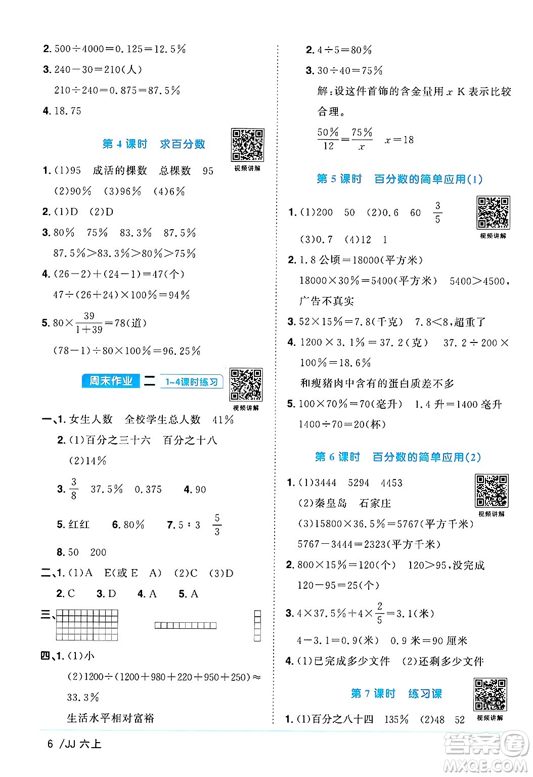 江西教育出版社2024年秋陽光同學課時優(yōu)化作業(yè)六年級數(shù)學上冊冀教版答案