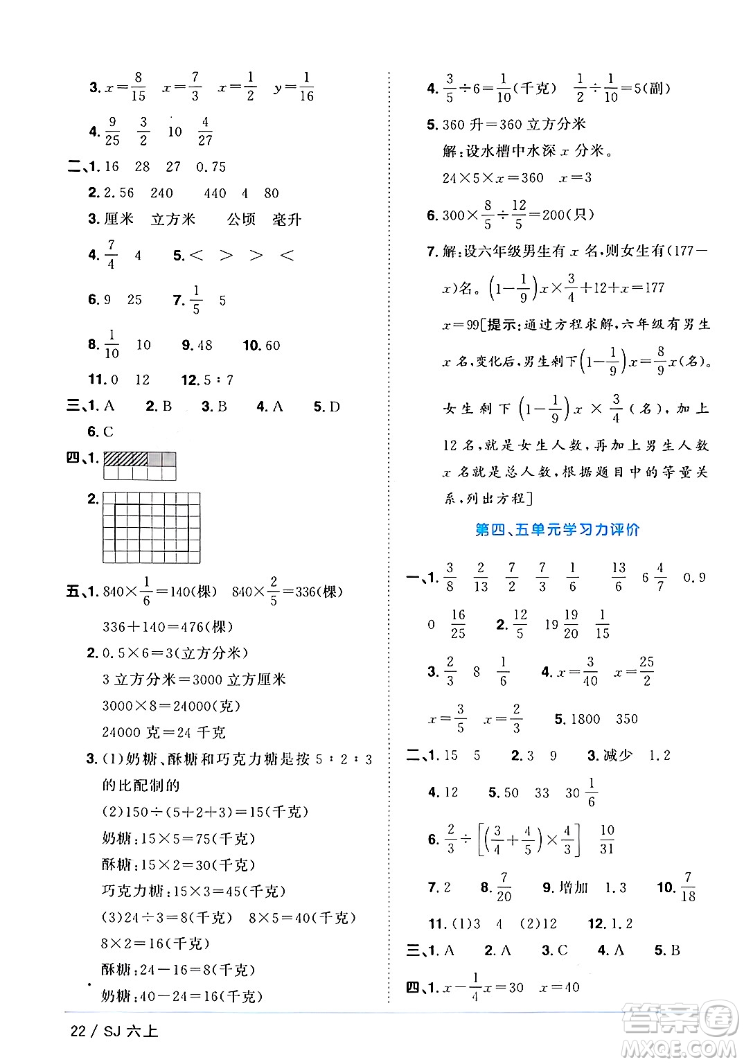 江西教育出版社2024年秋陽光同學(xué)課時優(yōu)化作業(yè)六年級數(shù)學(xué)上冊蘇教版答案