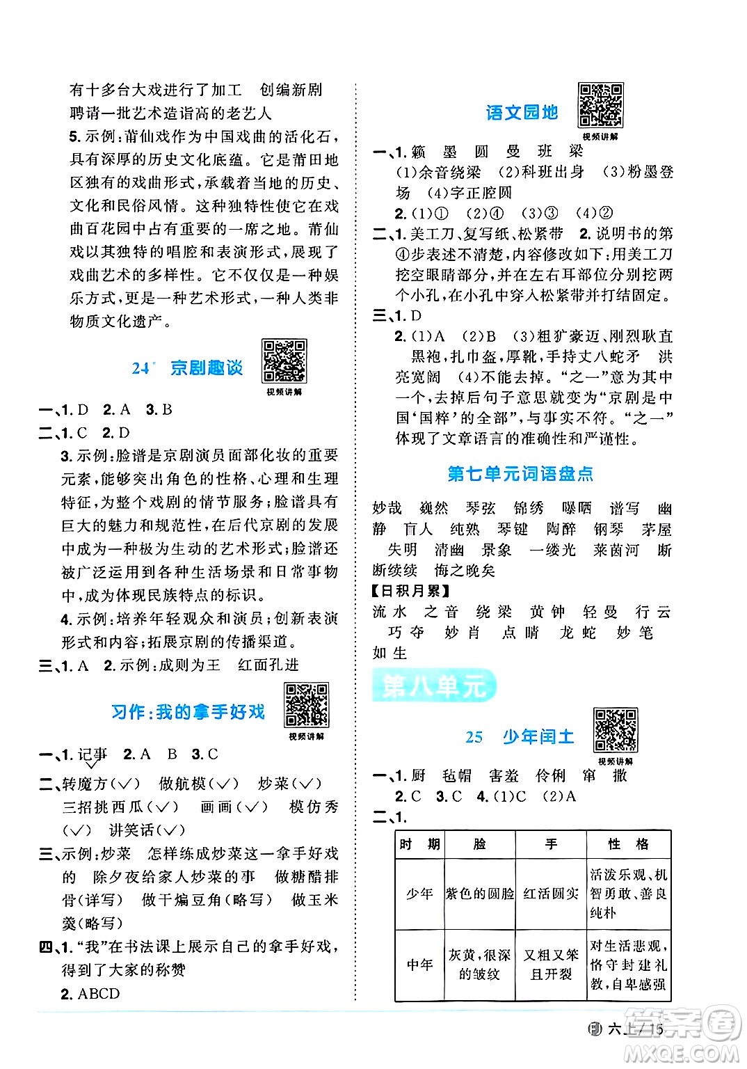 福建少年兒童出版社2024年秋陽(yáng)光同學(xué)課時(shí)優(yōu)化作業(yè)六年級(jí)語(yǔ)文上冊(cè)人教版福建專版答案