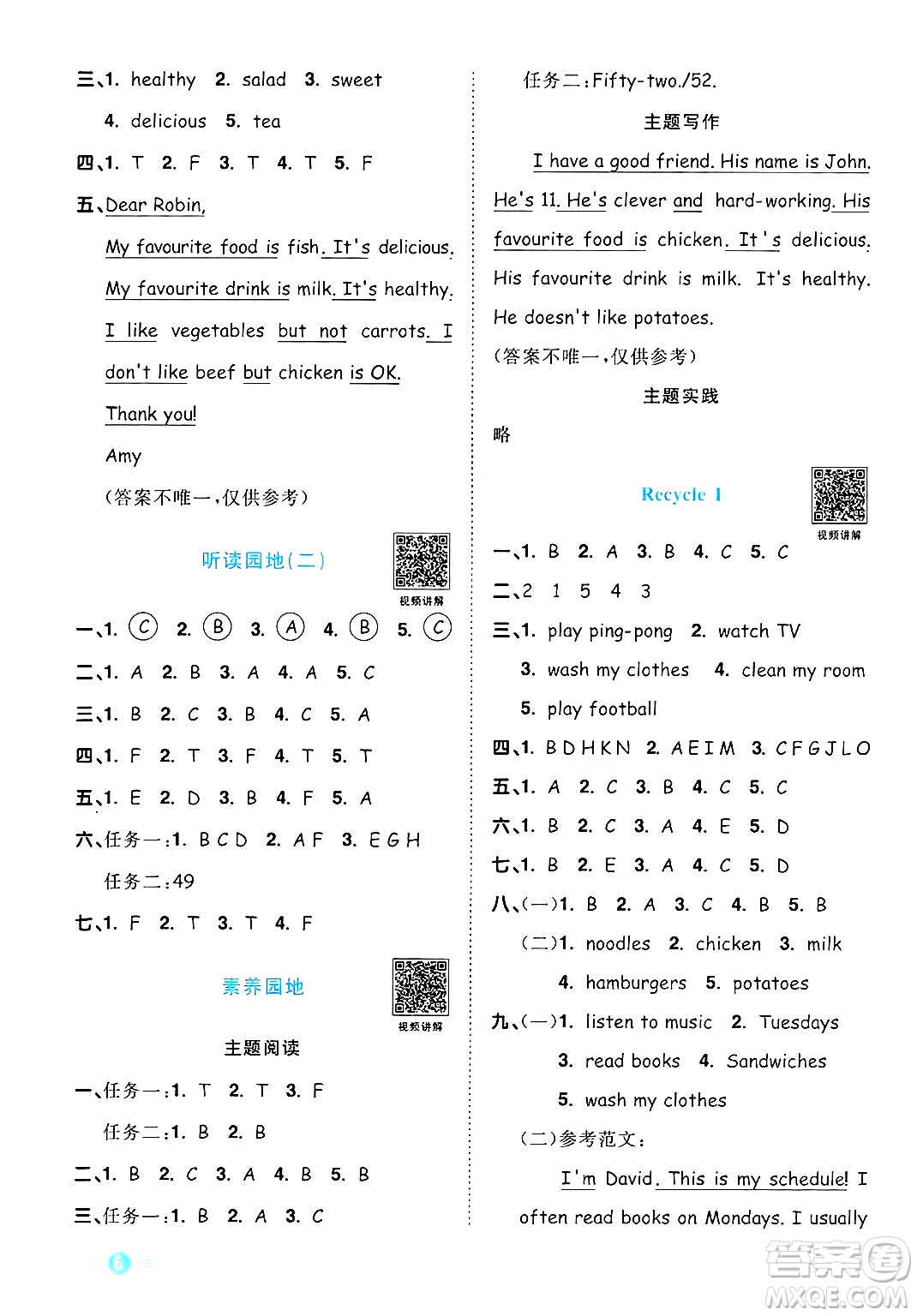 江西教育出版社2024年秋陽光同學(xué)課時優(yōu)化作業(yè)五年級英語上冊人教PEP版答案