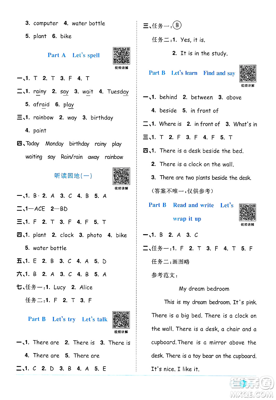 江西教育出版社2024年秋陽光同學(xué)課時優(yōu)化作業(yè)五年級英語上冊人教PEP版答案