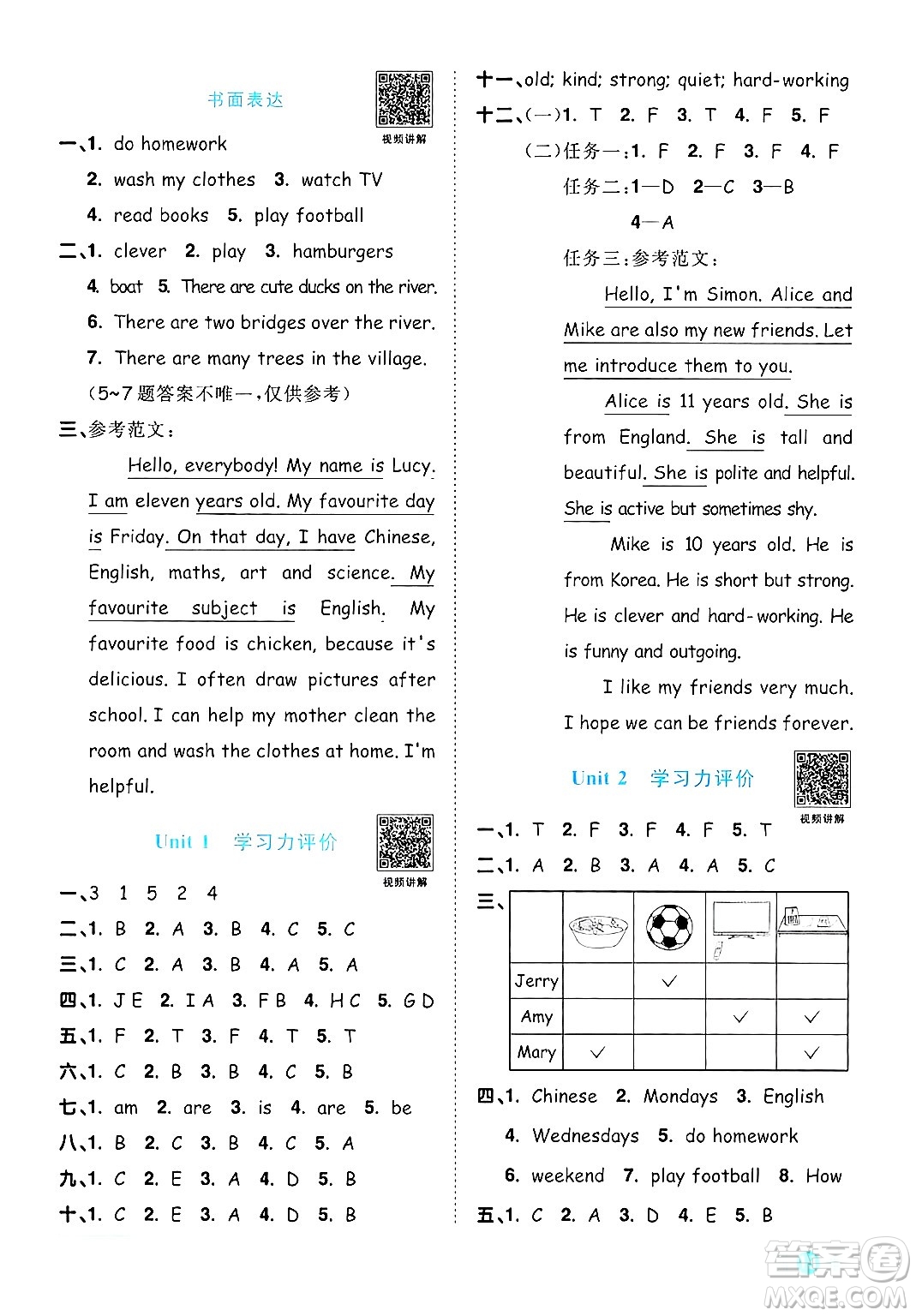 江西教育出版社2024年秋陽光同學(xué)課時優(yōu)化作業(yè)五年級英語上冊人教PEP版答案