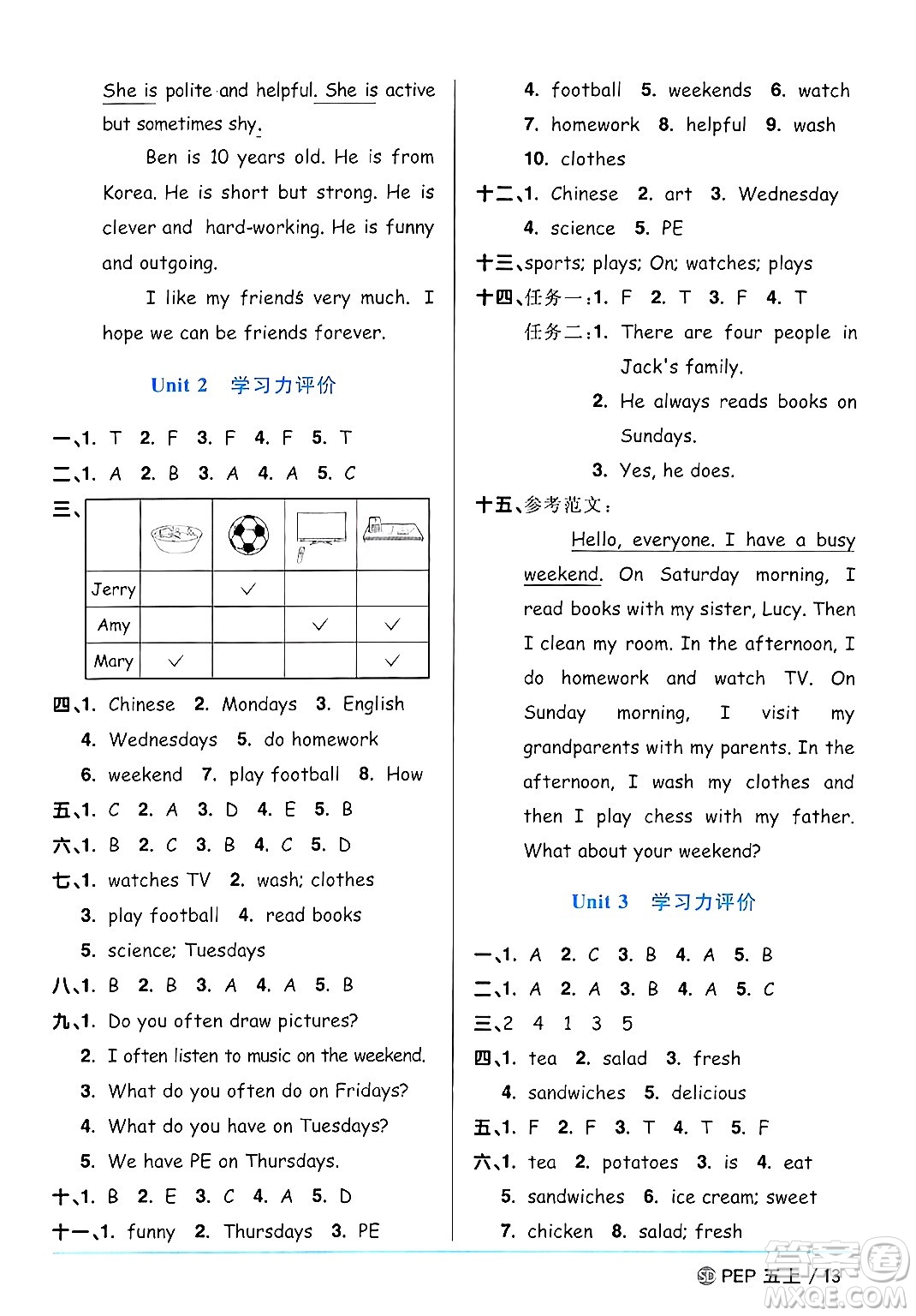 甘肅少年兒童出版社2024年秋陽光同學(xué)課時(shí)優(yōu)化作業(yè)五年級(jí)英語上冊(cè)人教PEP版山東專版答案