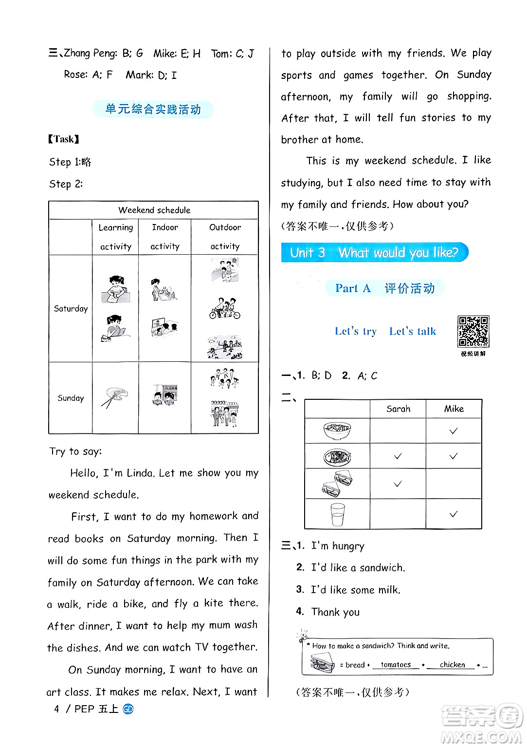 廣東人民出版社2024年秋陽光同學課時優(yōu)化作業(yè)五年級英語上冊人教PEP版廣東專版答案