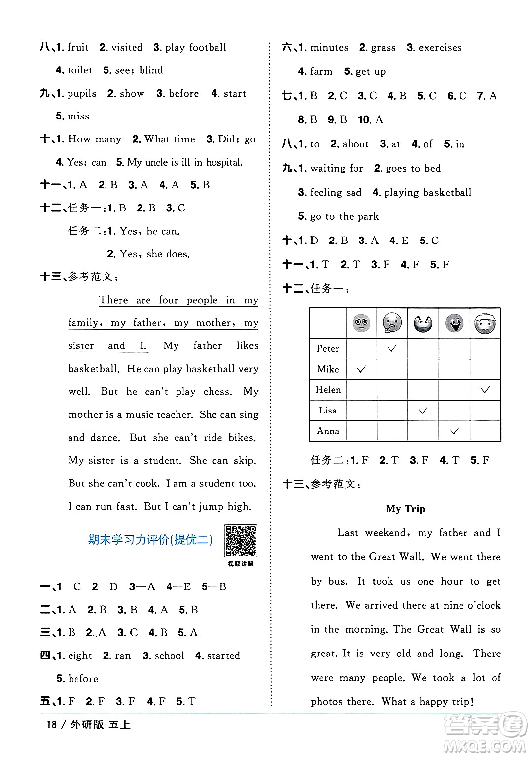 江西教育出版社2024年秋陽光同學(xué)課時優(yōu)化作業(yè)五年級英語上冊外研版三起點答案