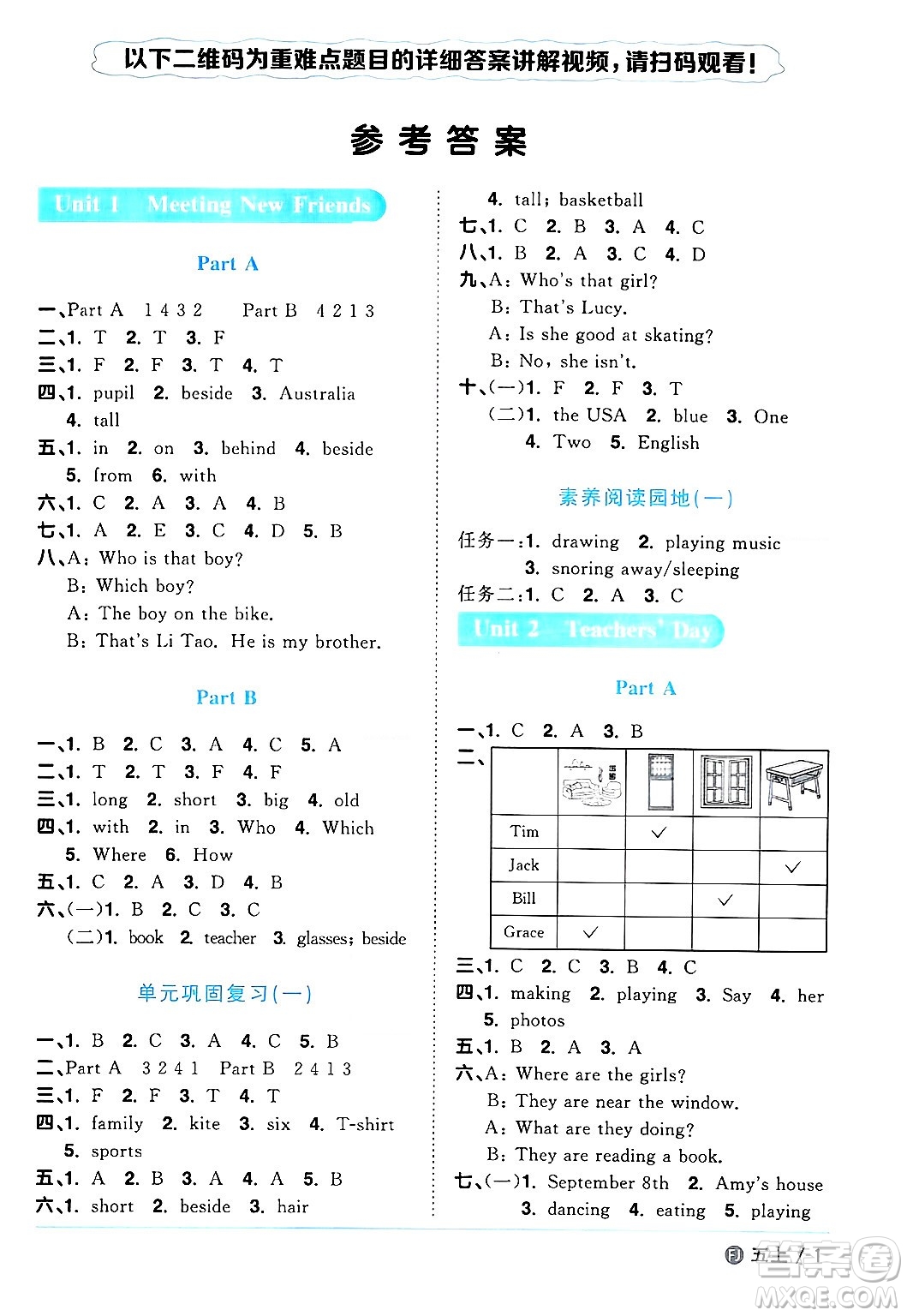 江西教育出版社2024年秋陽光同學課時優(yōu)化作業(yè)五年級英語上冊閩教版福建專版答案