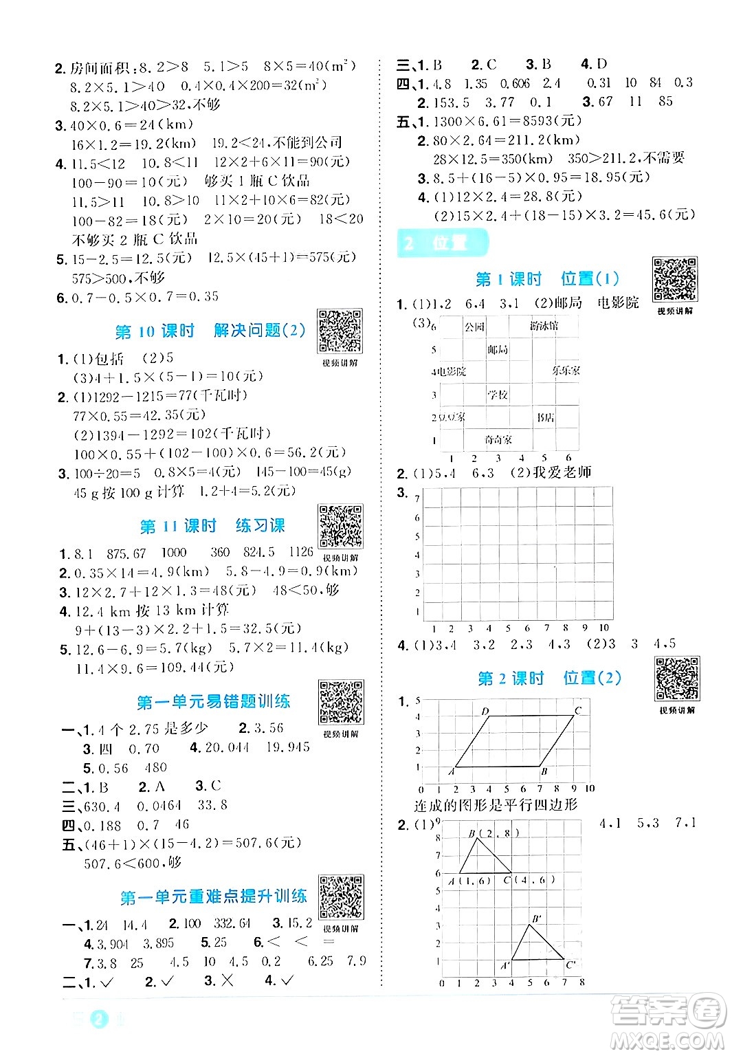 江西教育出版社2024年秋陽光同學課時優(yōu)化作業(yè)五年級數(shù)學上冊人教版答案