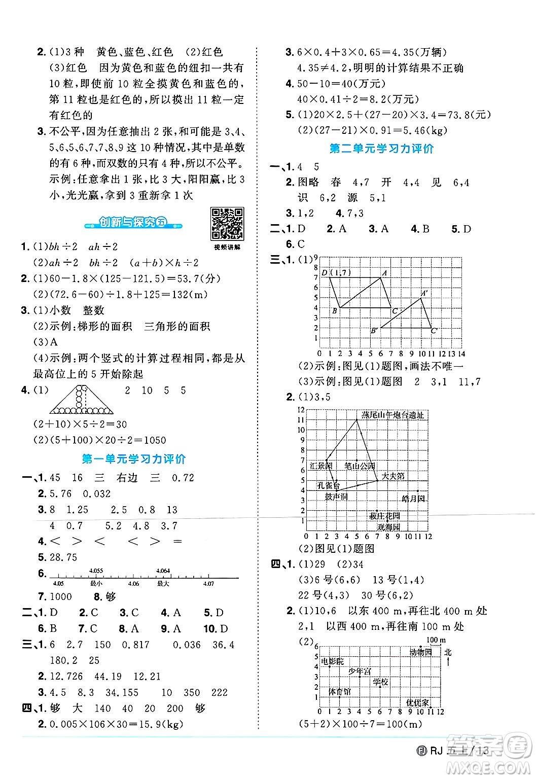 福建少年兒童出版社2024年秋陽光同學課時優(yōu)化作業(yè)五年級數(shù)學上冊人教版福建專版答案